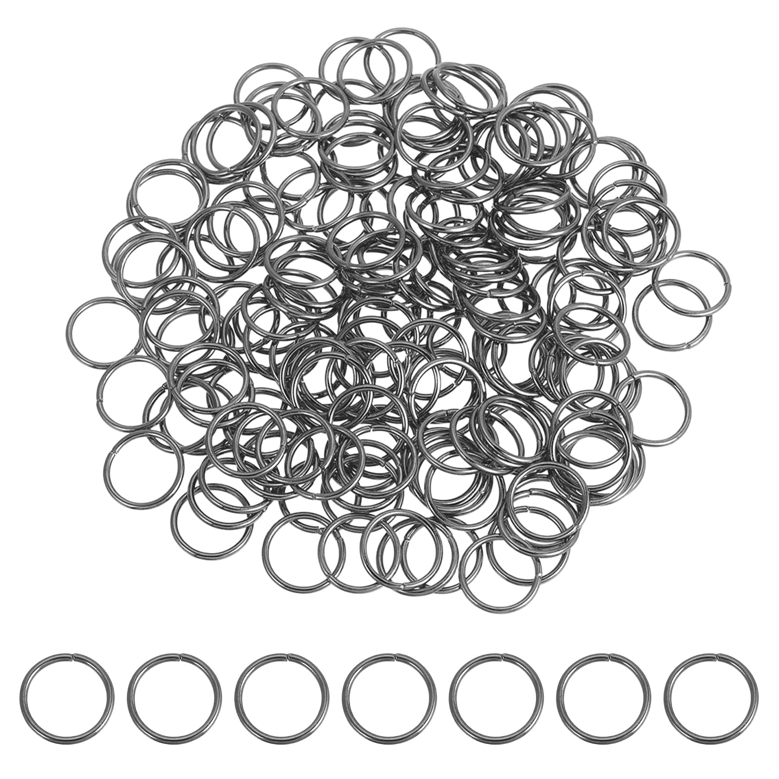 sourcing map 200 Pcs Open Jump Rings, 16mm Split Metal O Ring 1.5mm Thick Keychains Connector Ring for Jewelry Making DIY Necklaces Bracelet Earrings Craft Making, Bright Black