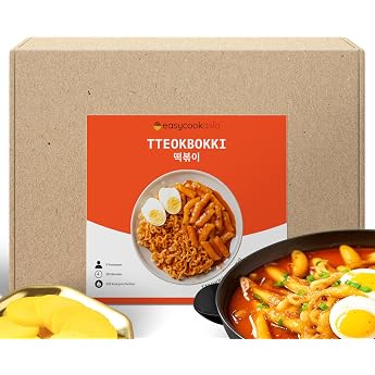 Tteokbokki Box Korean Street Food Kit Quick & Easy Hot & Sweet Tteokbokki with Rice Cake Gochujang Hot Chili Sauce and Gochugaru Korean Chilli Flakes EasyCookAsia
