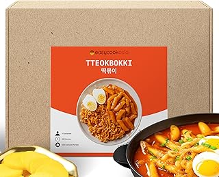 Tteokbokki Box | Koreanisches Street Food Kit | Schnell & Einfach | Scharfe & süße Tteokbokki mit Reiskuchen, Gochujang (scharfe Chilisauce) und Gochugaru (koreanische Chiliflocken) | EasyCookAsia