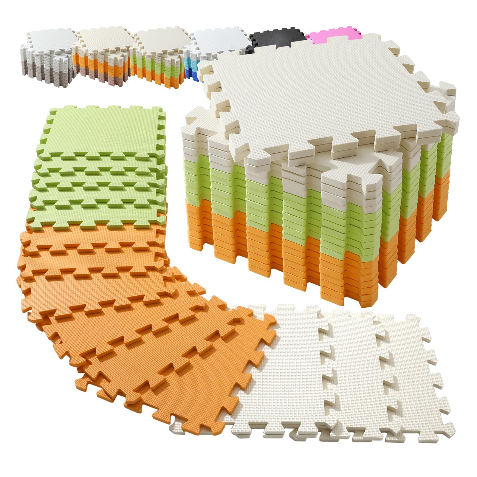 Interlocking EVA Foam Floor Mats 20 Pack with Carry Bag - Gym Exercise Mat Puzzle Tiles for Home Workout, Kids Play & Pool Protection (Green Orange Beige)