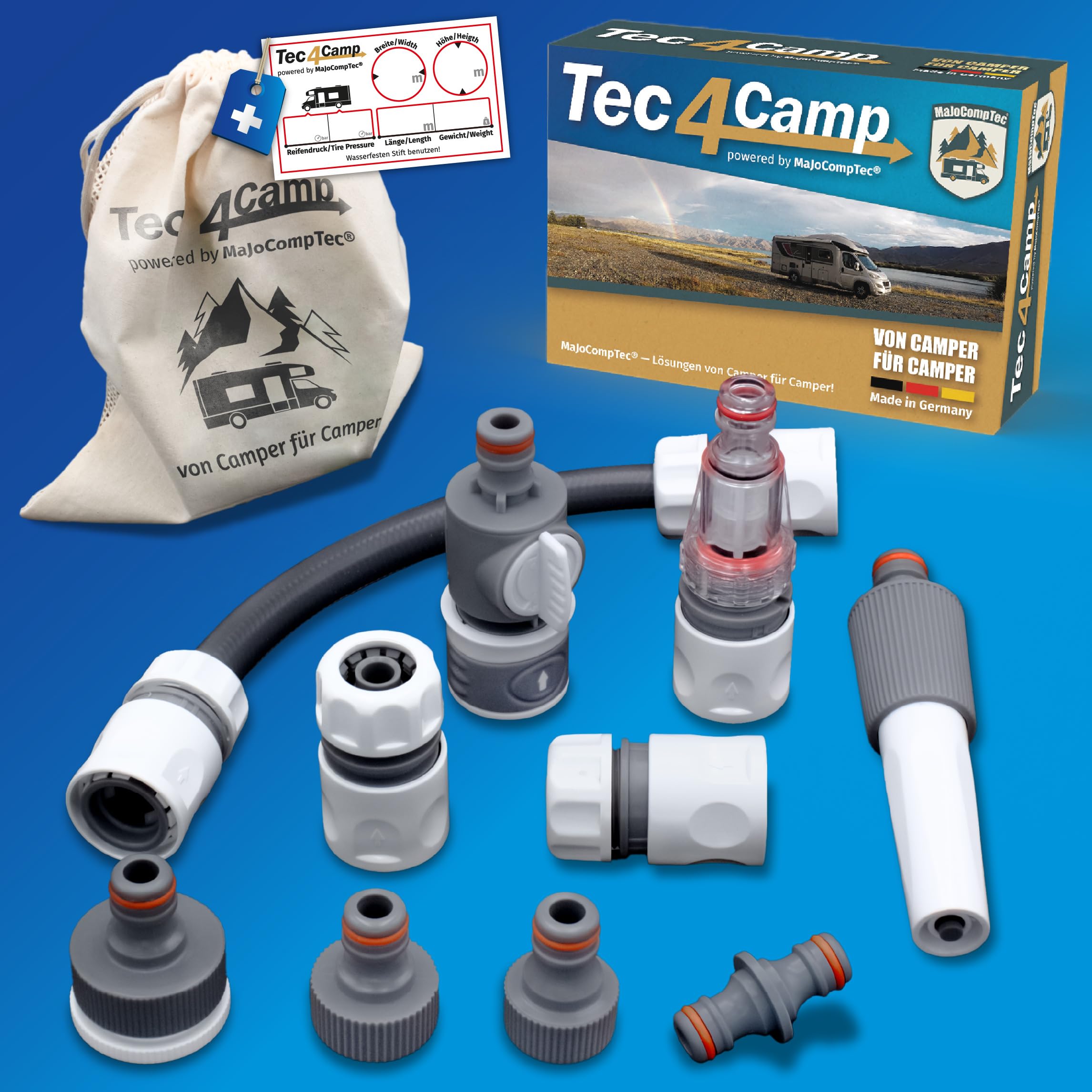MaJoCompTec® CONNECT-30 Ensemble de réservoir d'eau pour camping-car | Bec verseur pour caravane avec couvercle de réservoir, accessoire (ensemble de raccordement avec filtre, sans adaptateur de