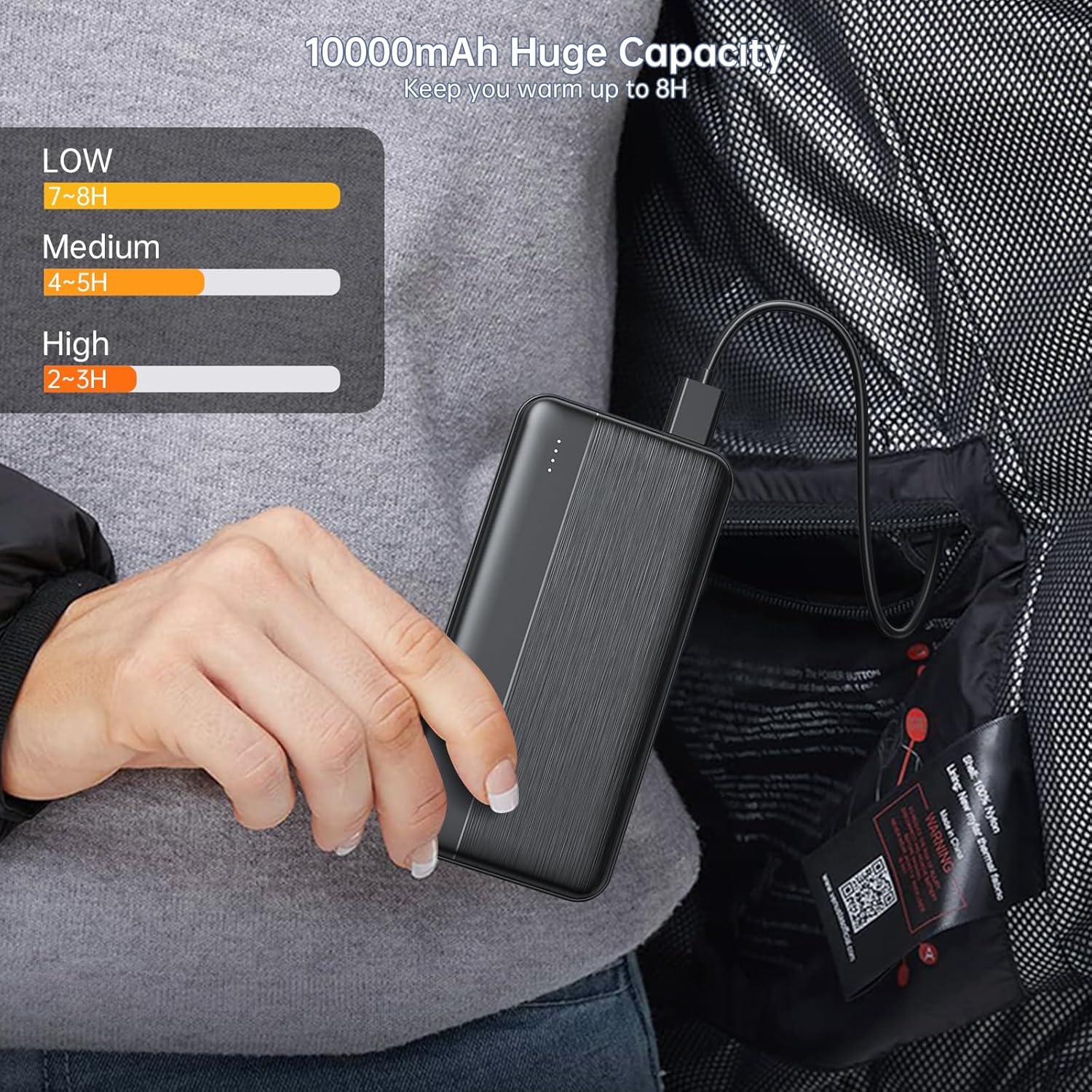 Heated Vest Battery Pack 5V 2A 10000mAh 2 Pack Power Bank Fits for DR.Prepare/KOVNLO/TIDEWE Electric Heating Jacket/Stadium Seat Cushion/Coat/Blanket External Portable Charger for iPhone, Tablet - Image 5