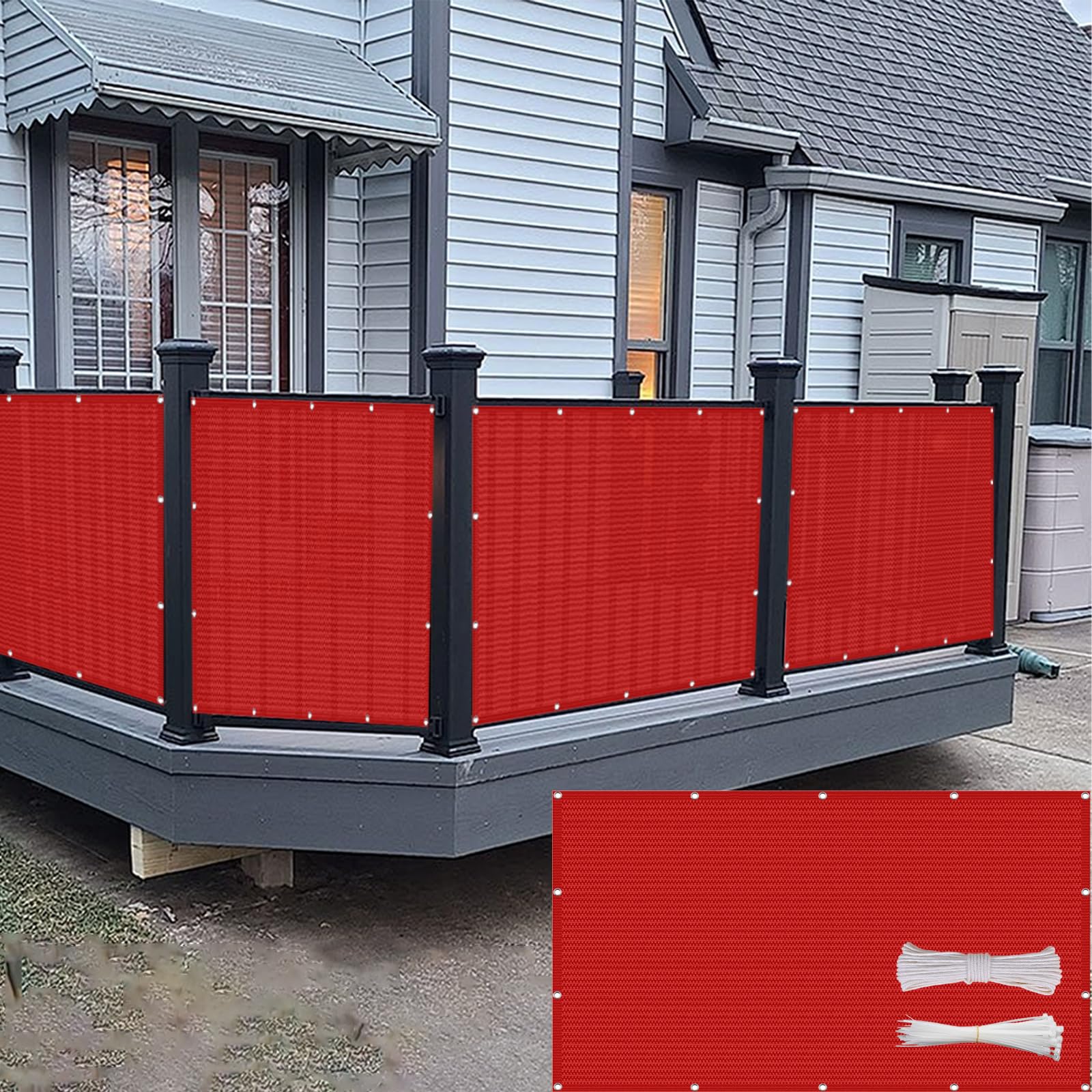 Osłona Balkonowa 60 x 450 cm Z HDPE 220G M², Ochrona Przed Promieniowaniem Uv, Odporna Na Rozdarcia, Osłony Ogrodowe, Ogrodzenie Tarasowe, Czerwony