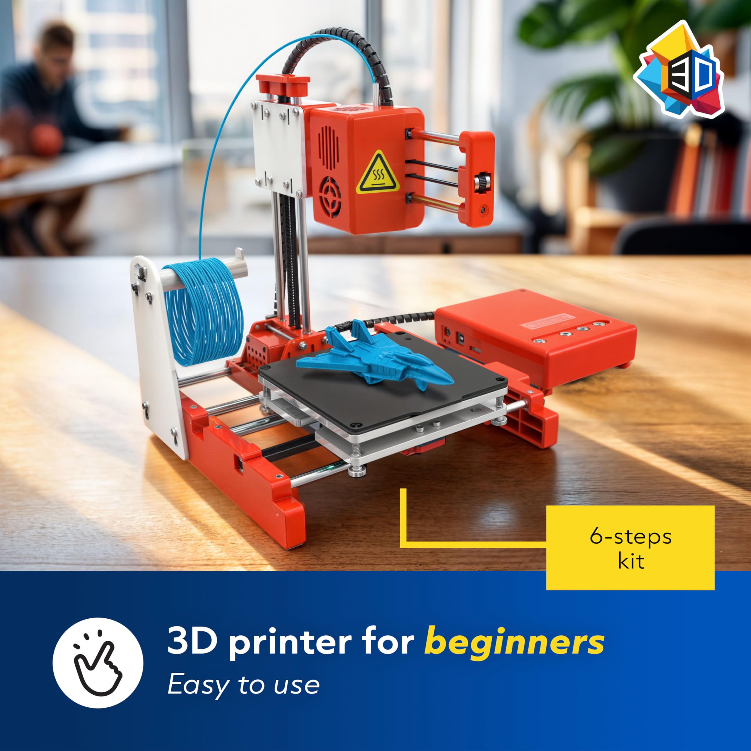 Silvergear® Imprimante 3D Haute Précision | Imprimante 3D pour Débutants avec Base d'impression Magnétique Amovible | Impression Silencieuse | Mini Imprimante 3D Légère et Portable avec Filament PLA