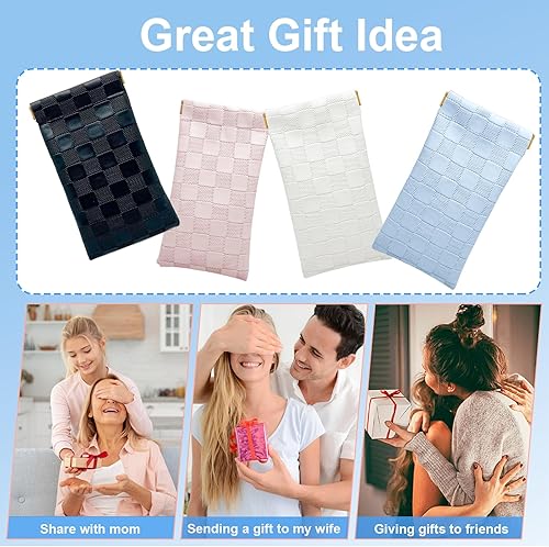 Miniatura 7 de Estuche para lentes de sol suaves para mujer, 4 piezas, portátil, con parte superior apretable, a cuadros