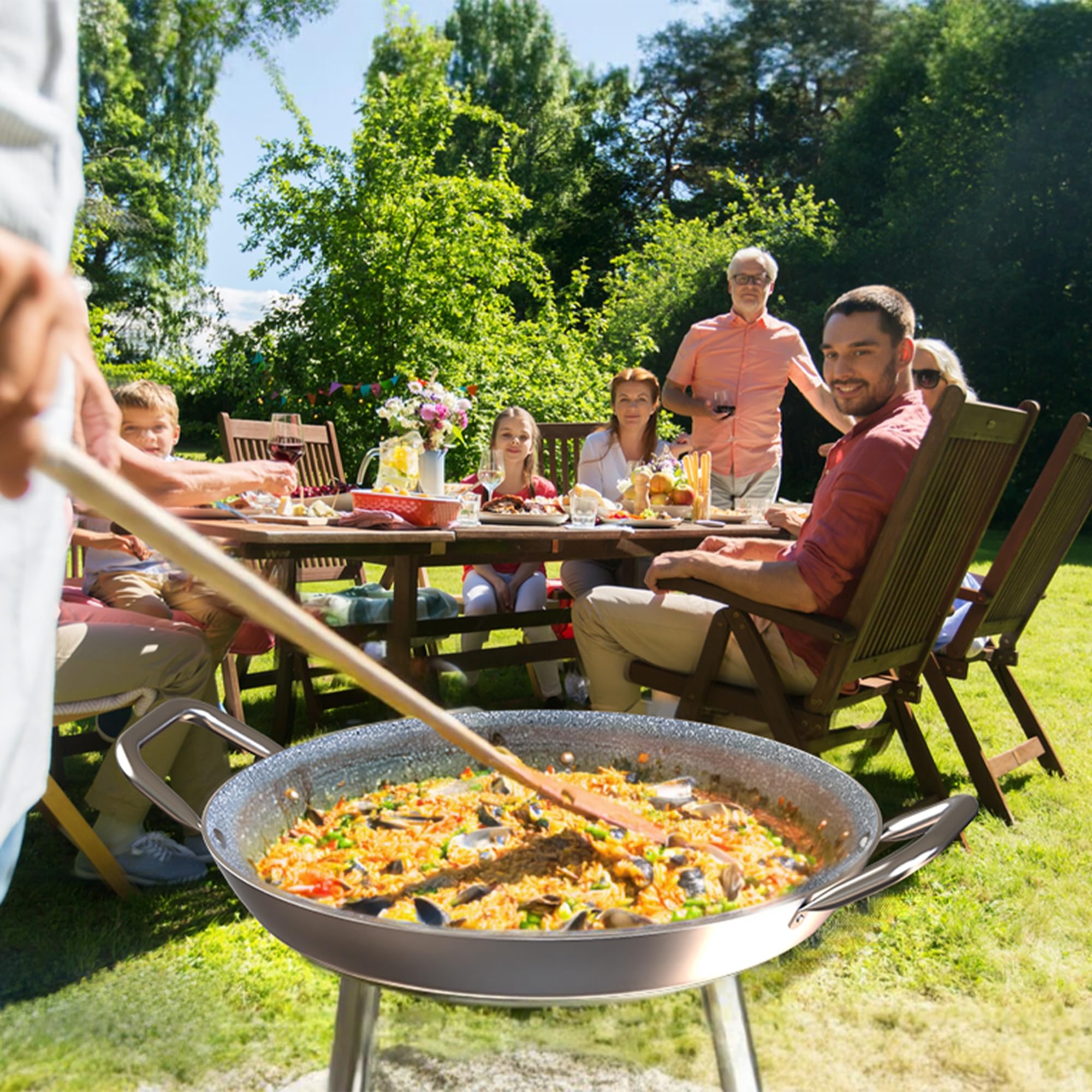 TEHORNEO Poêle Paella, Plat à Paella 30 cm Aluminium Antiadhésif 3-4 Portions, Compatible avec Plaques à Induction, Vitrocéramiques, Gaz