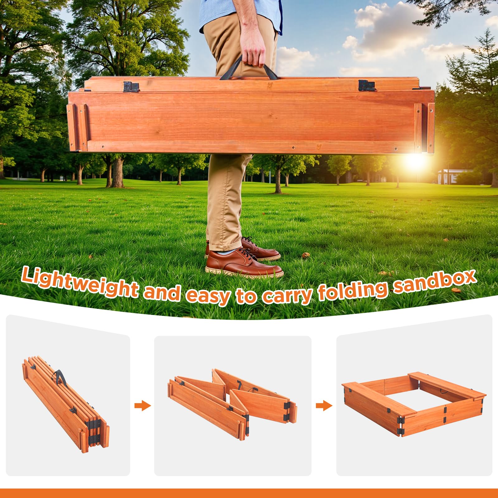 Outdoor Wooden Sandbox,Sand Box with Portable Foldabletable Sand Table with Protection Bottom Liner,Kids Outdoor Toys for Outdoor Backyard Garden.