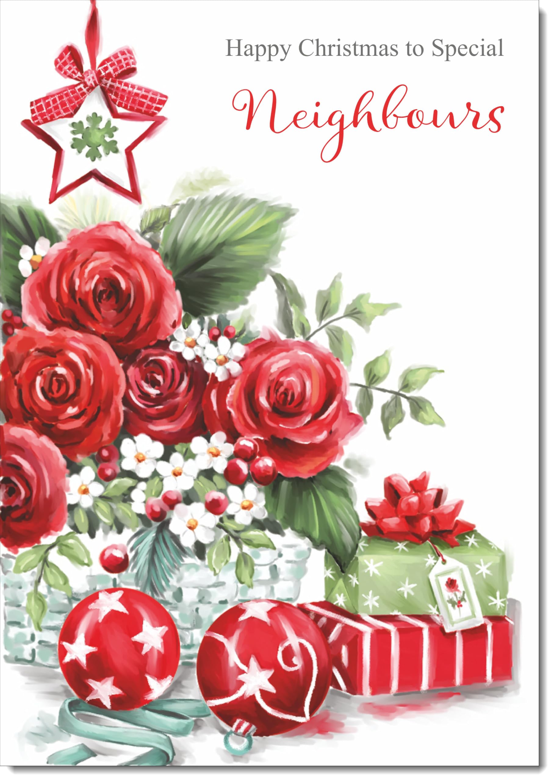 doodlecards Neighbours Christmas Card Red Flowers Large A4 Size Christmas Card for Neighbours with Plain Envelope — image 1