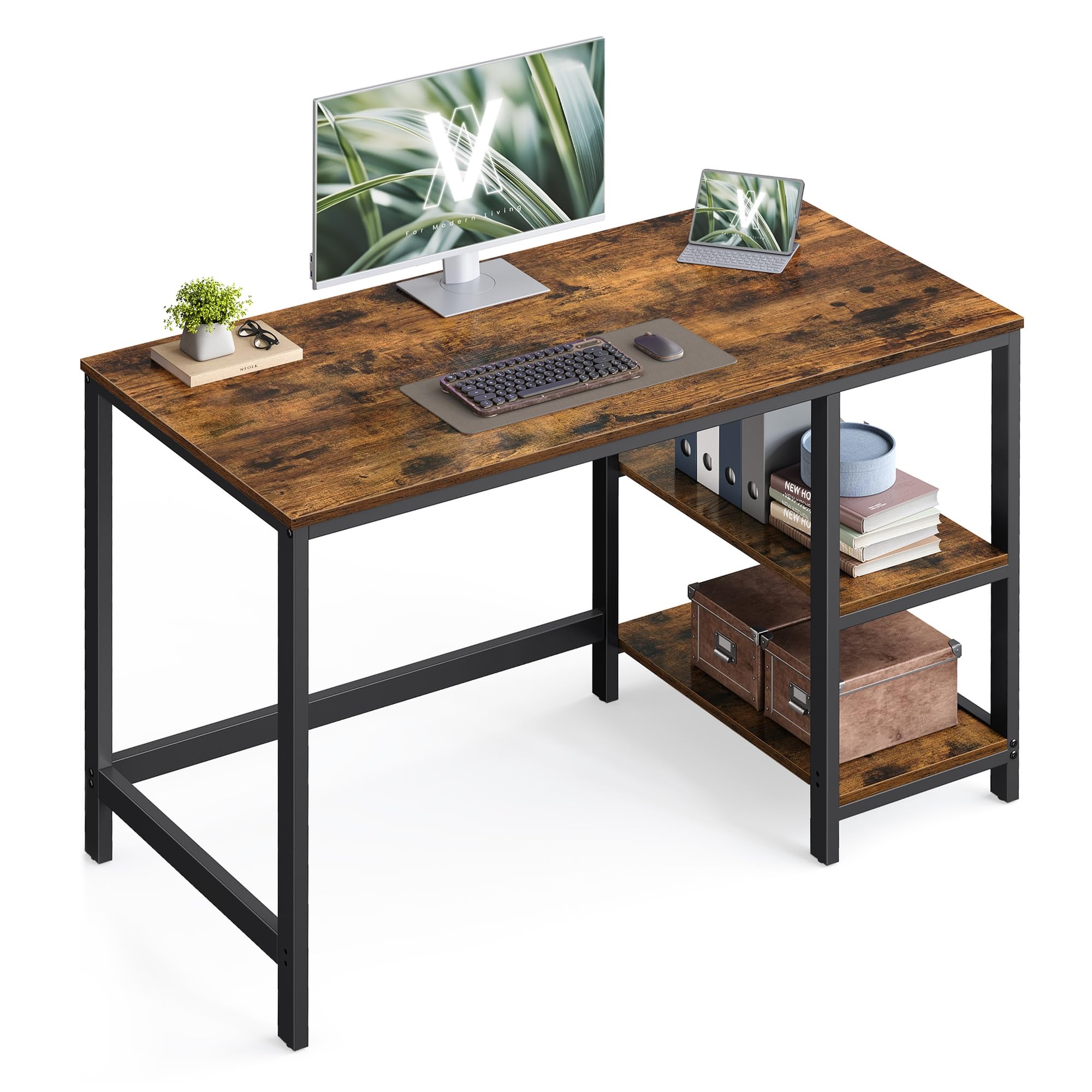VASAGLE bureau, computer bureau, bureau met lade en kast, woonkamer, slaapkamer, studeerkamer, kantoor aan huis, eenvoudige constructie, metaal, industrieel ontwerp, vintage bruin-zwart LWD51X