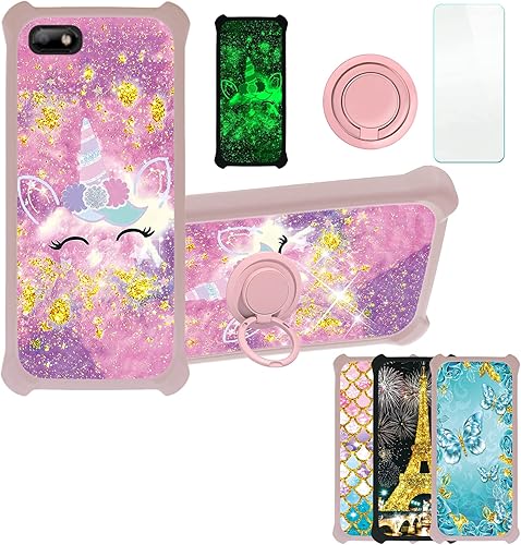 Case Compatible with Celular Kalley Element 5+Plus Phone Case Cover [with Tempered Glass Screen Protector][Hard PC + Soft Silicone][Ring Support]