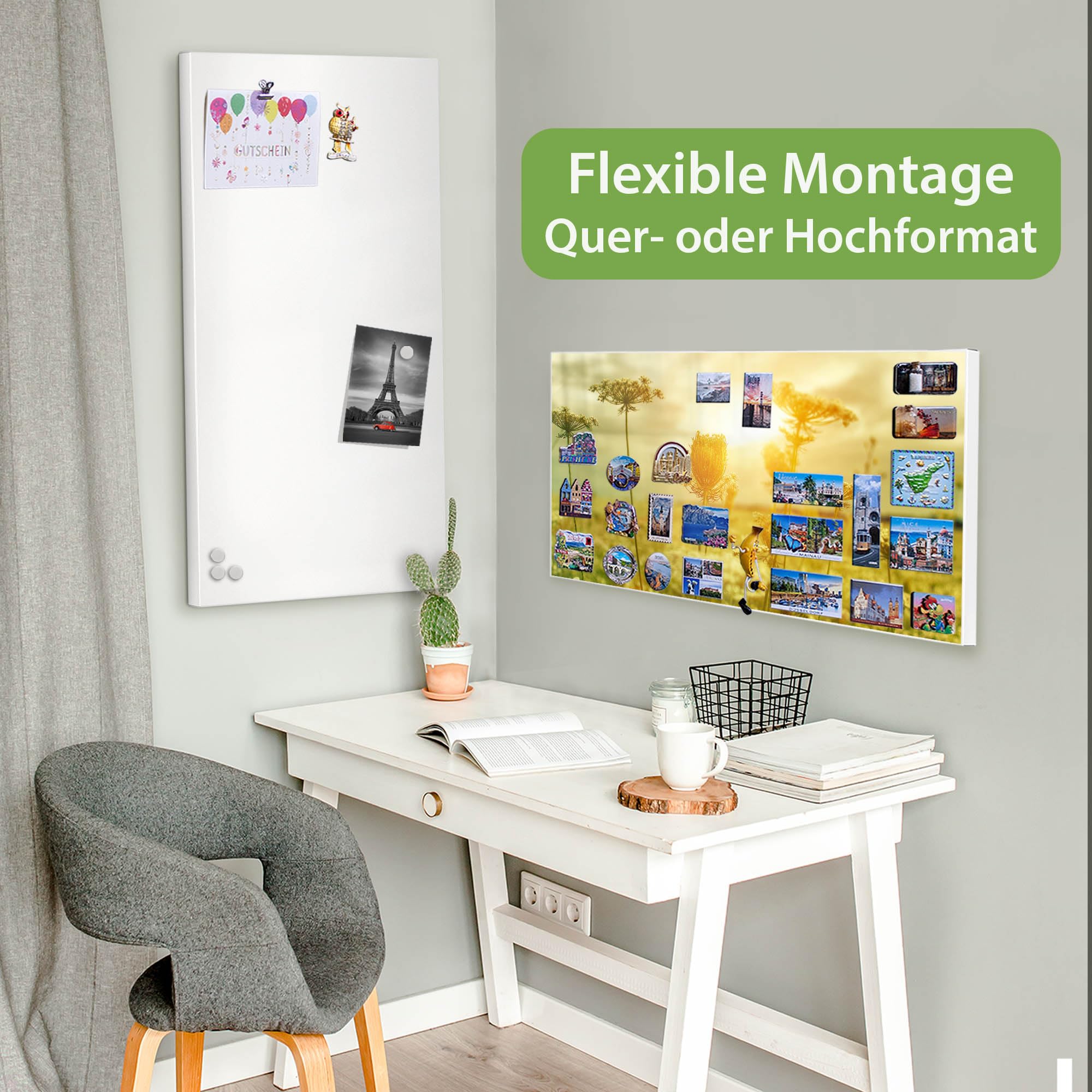 banjado Magnettafel Metall 78 x 37cm - beschreibbare Magnettafel - Metall Pinnwand als Memoboard - Magnetwand Küche, Büro, Kinderzimmer Weiß inkl. 4 Magnete & Montageset - Motiv Dill im Sonnenlicht