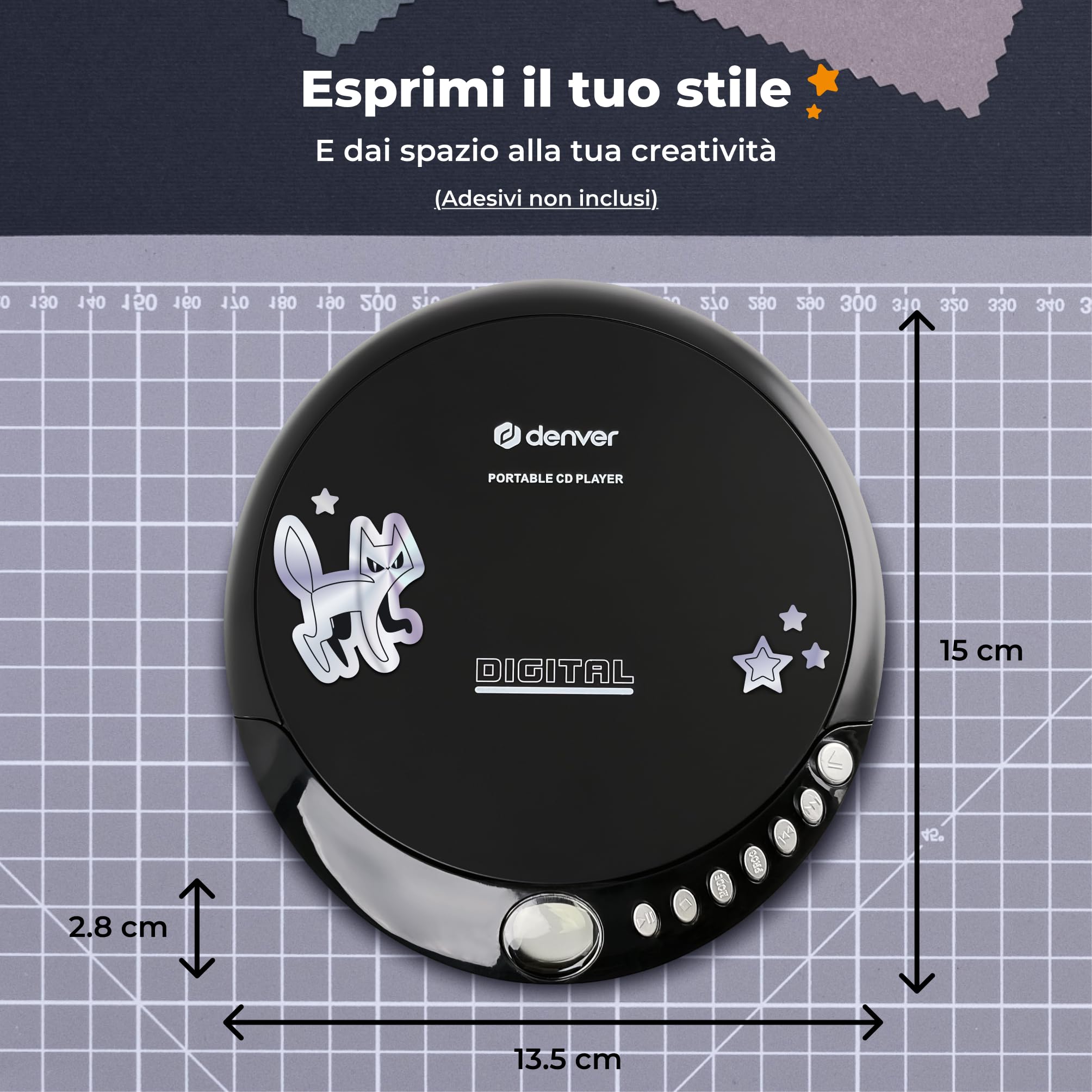 Discman Denver DM-24. Lettore CD portatile. Compatibile con CD, CD-R e CD/RW. Cuffie incluse
