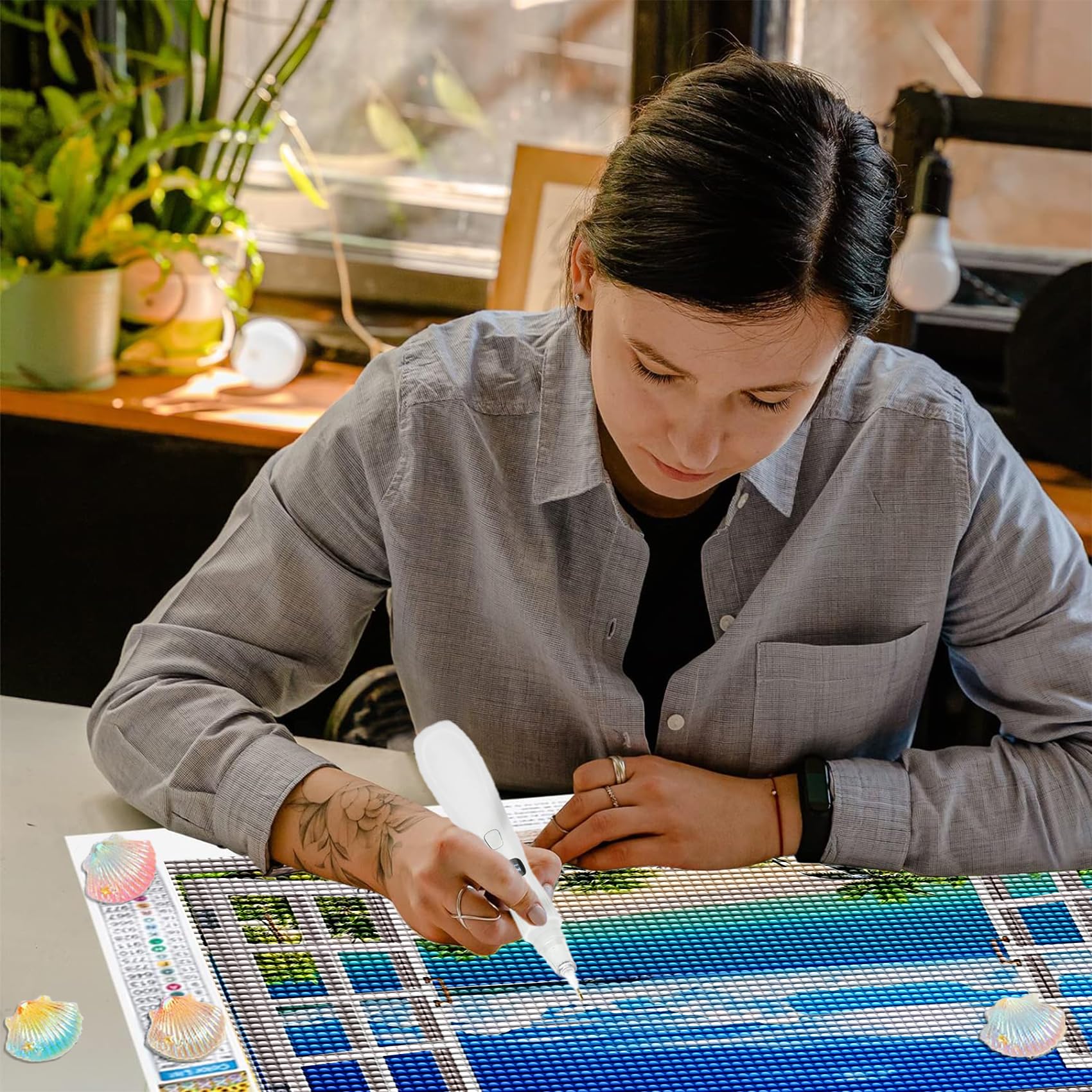 Stylo De Peinture Diamant électrique Avec Plateau De Rangement, Appareil D' Aspiration Sous Vide Portable, Accessoire De Peinture Diamant Pour Débutants (vert Rechargeable