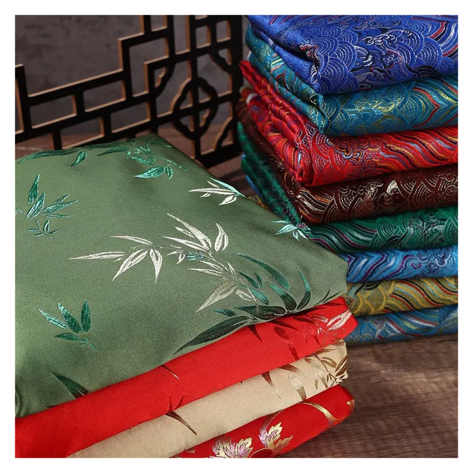 Tkanina żakardowa z brokatem poliestrowym | Wielokolorowy 100cmx150cm: Cheongsam, saszetka, szycie DIY(Red Rattan Flower)