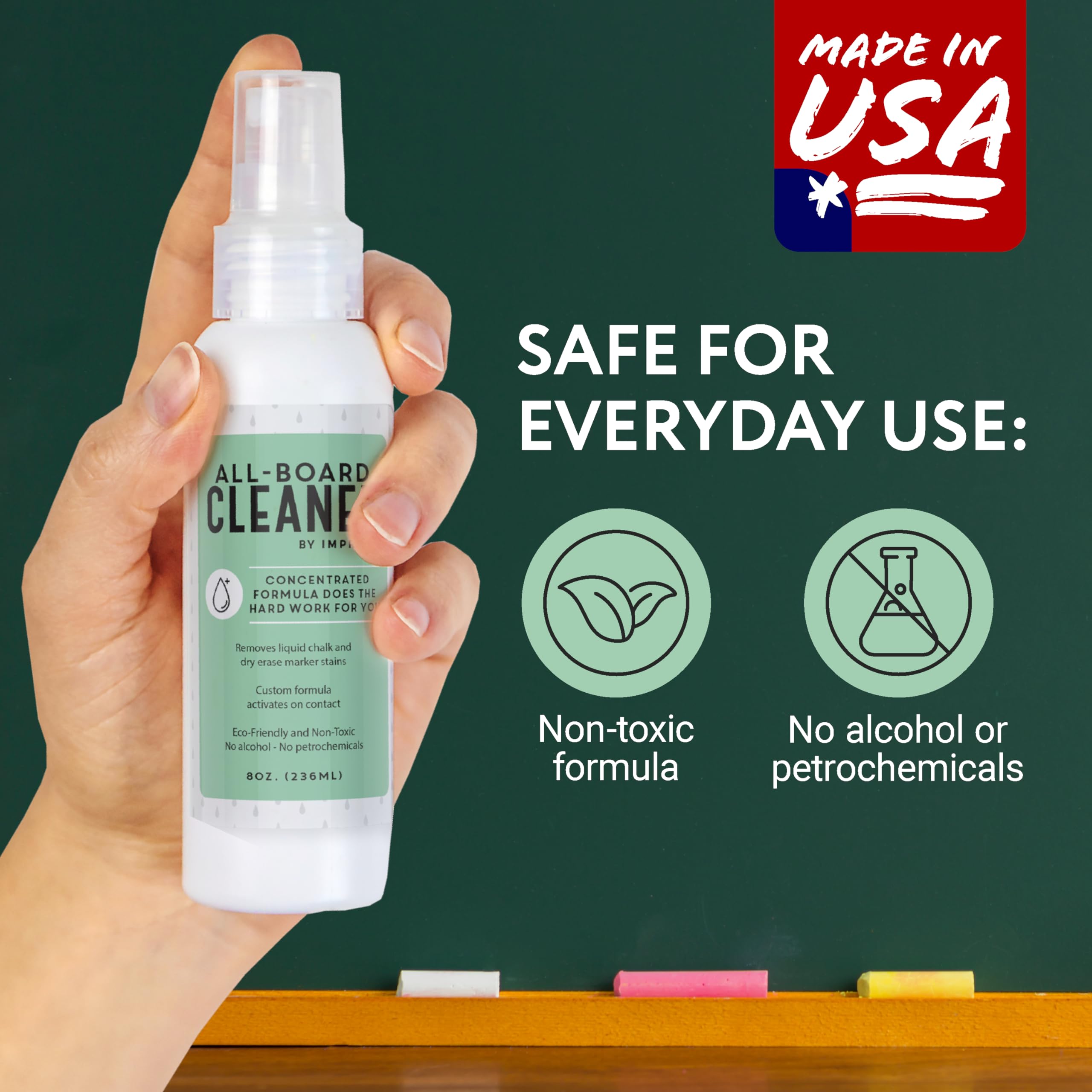 IMPRESA Chalkboard Cleaner Spray - 8 oz White Dry Erase - Non-Toxic Dry Erase Spray Cleaner for Chalk — view 3