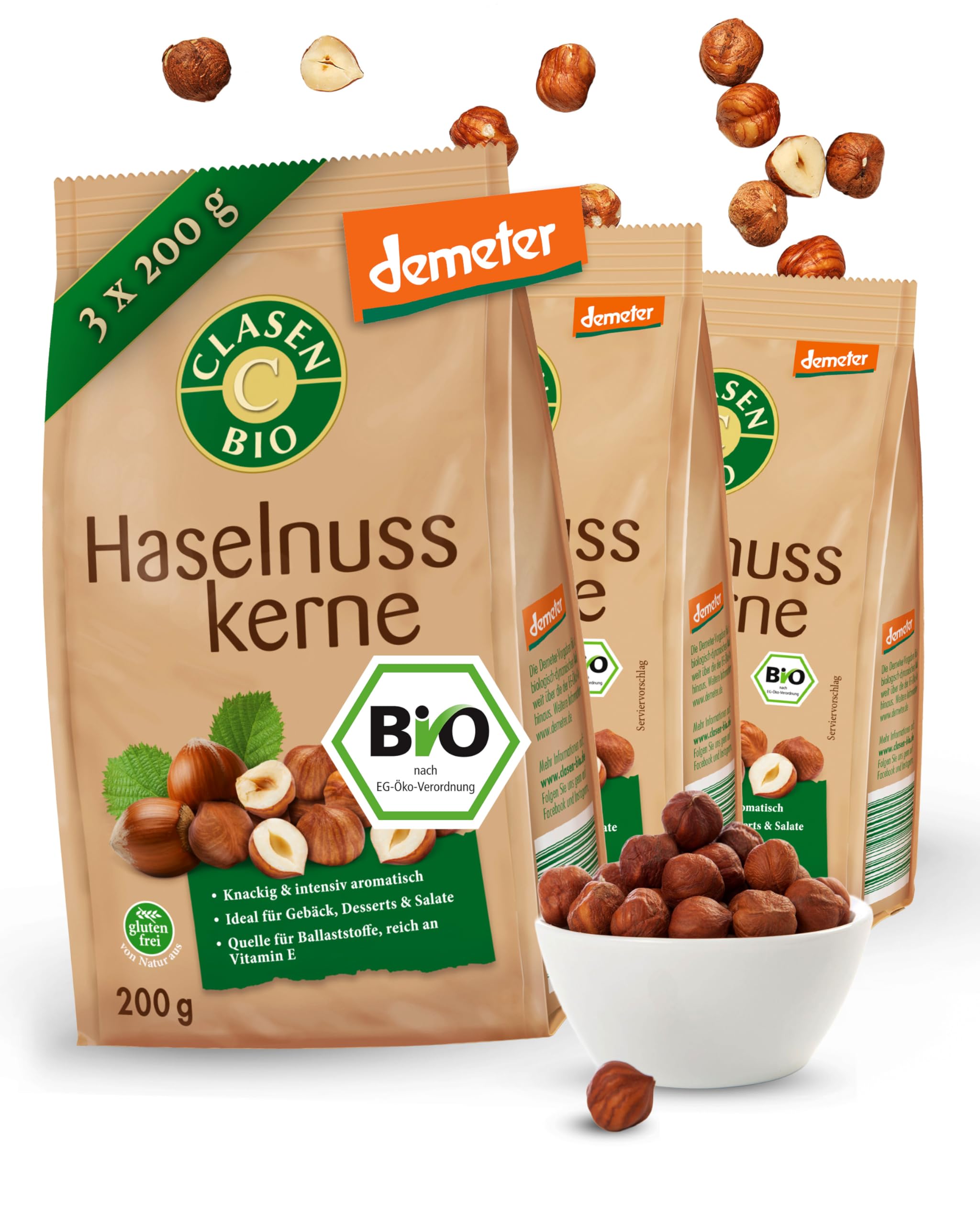 3x CLASEN BIO Demeter Haselnusskerne ohne Schale - 200g
