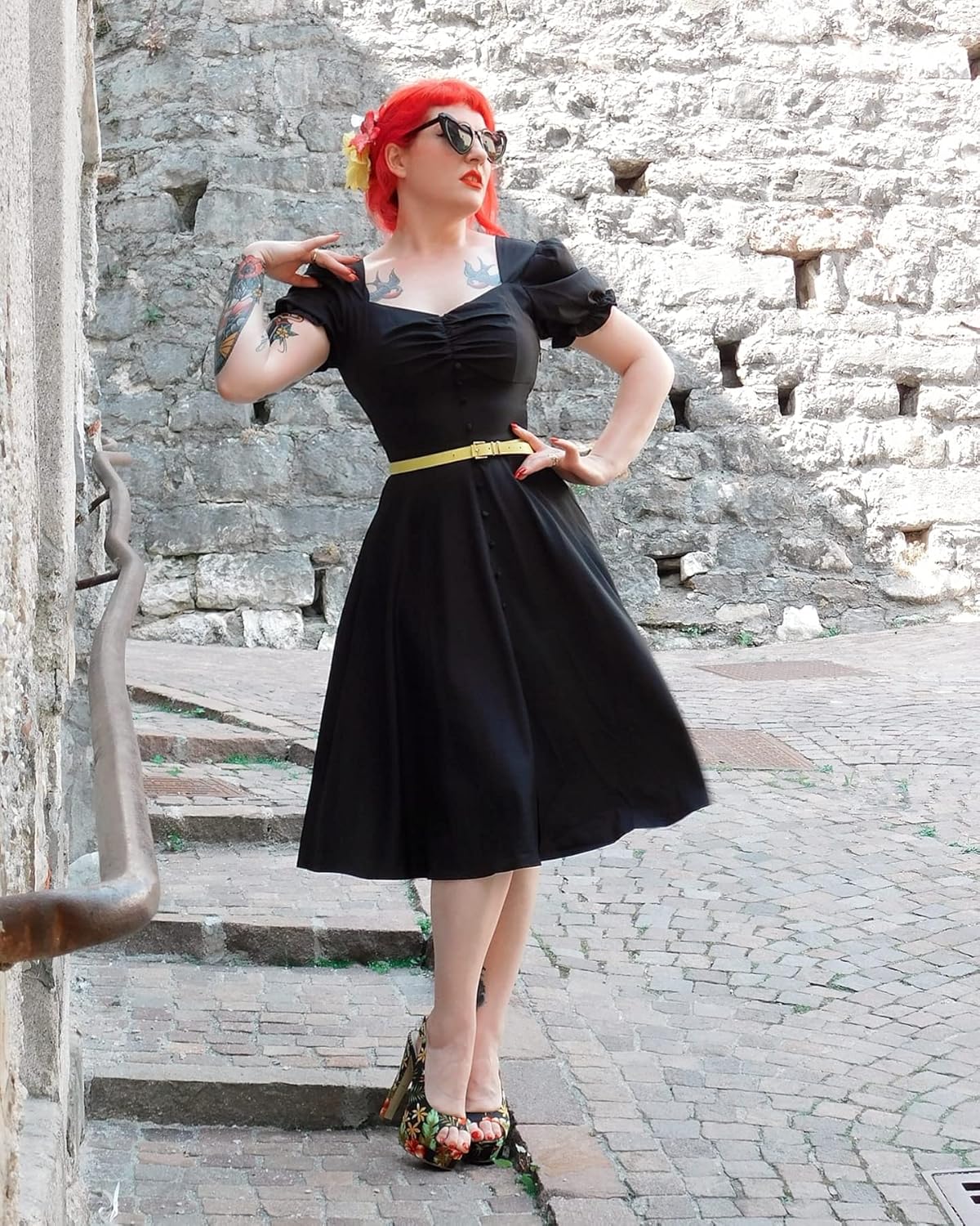 Belle Poque Women's 2024 Summer Puff Short Sleeve A-Line Satin Midi Dress 1950s Vintage Party Swing Dresses - Image 6