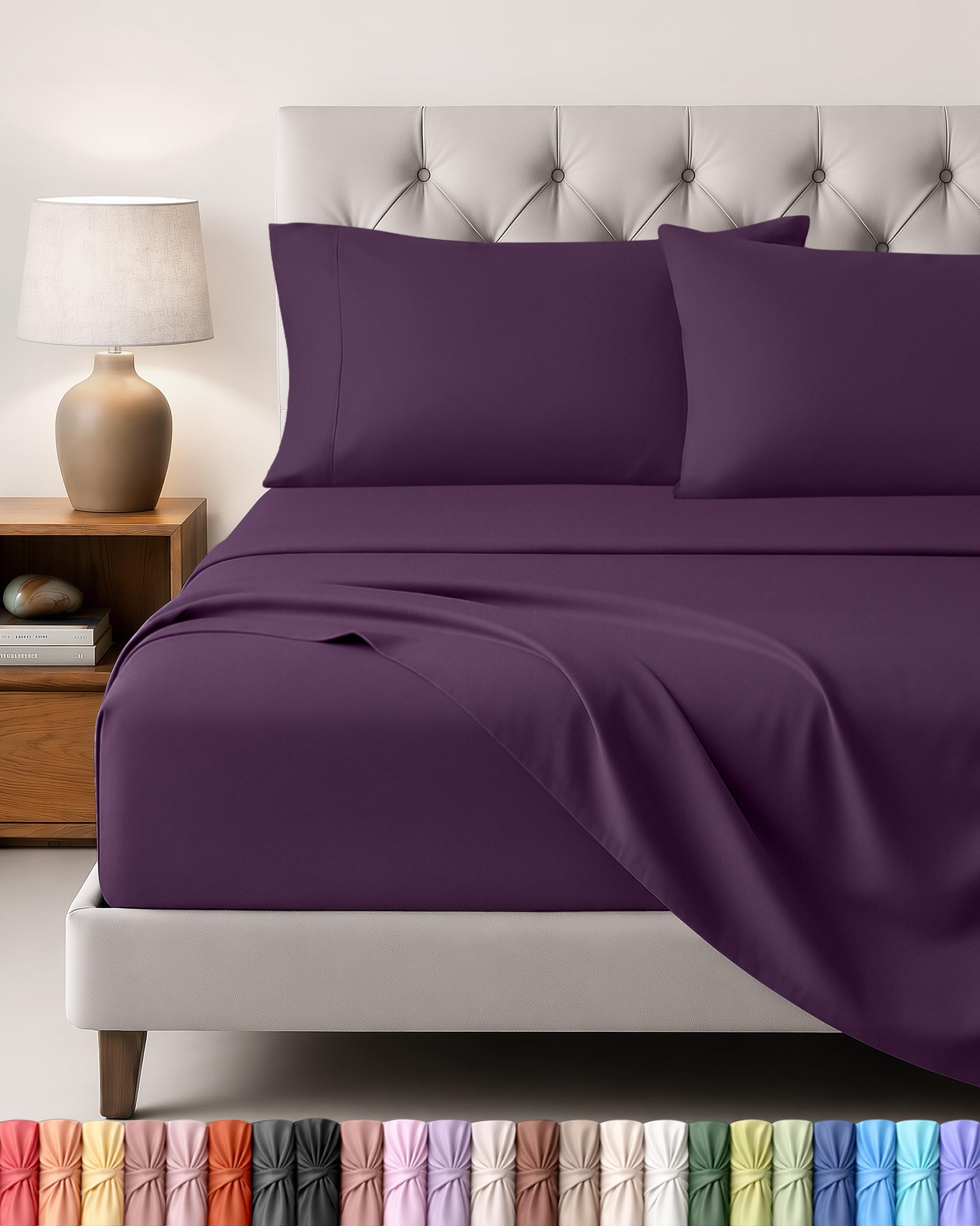 Utopia Bedding Set Lenzuola Letto 4 Pezzi, 180x200cm, Porpora | Lenzuolo con Angoli, Lenzuolo Piatto e 2 Federe 50x75 - Matrimoniali - Oeko-Tex Certificato - Poliestre di Microfibra