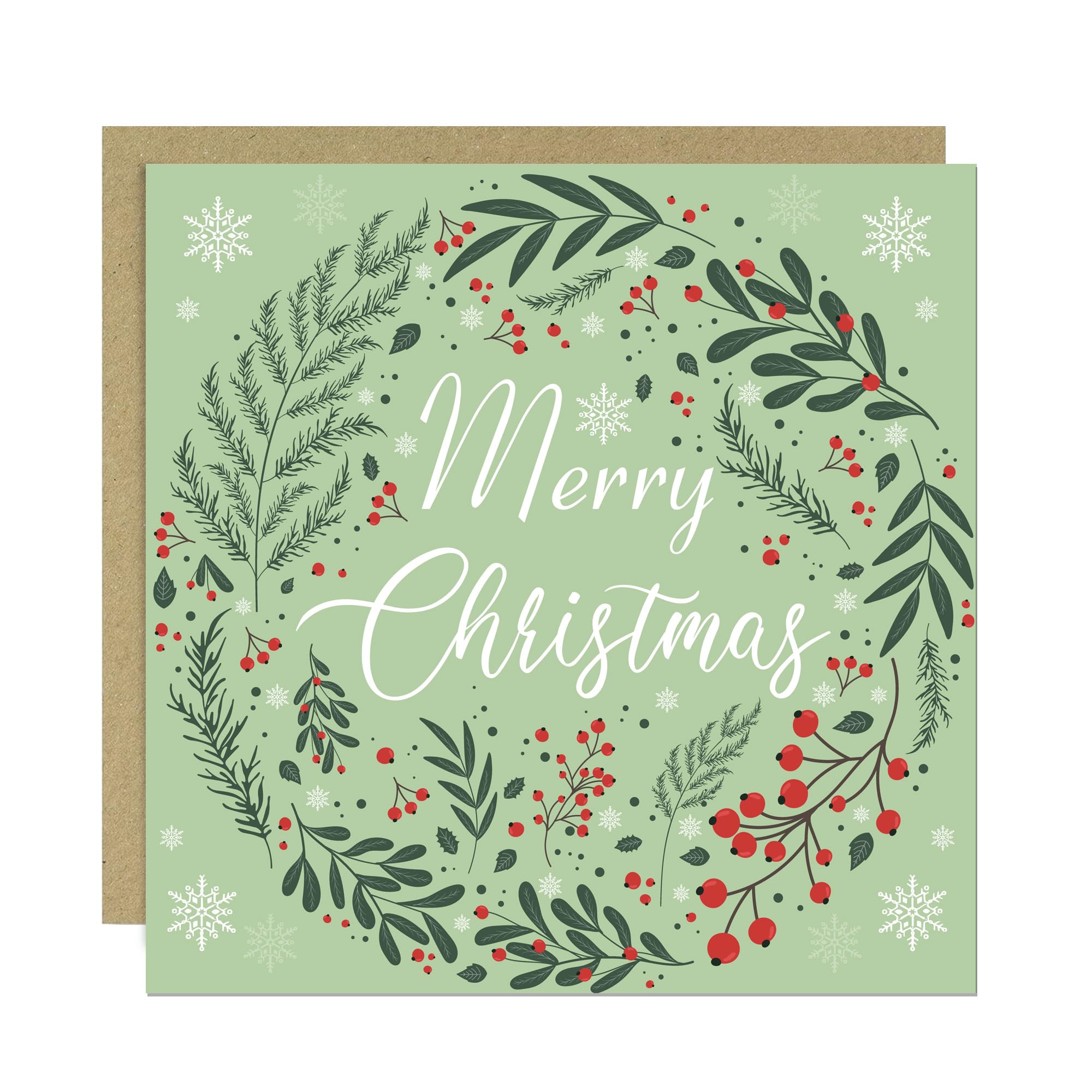RED OCEAN Floral Christmas Card For Family and Friends Festive Greetings Cards Merry Christmas Men Women Neighbours Colleagues Teachers 145x145mm With Kraft Envelope
