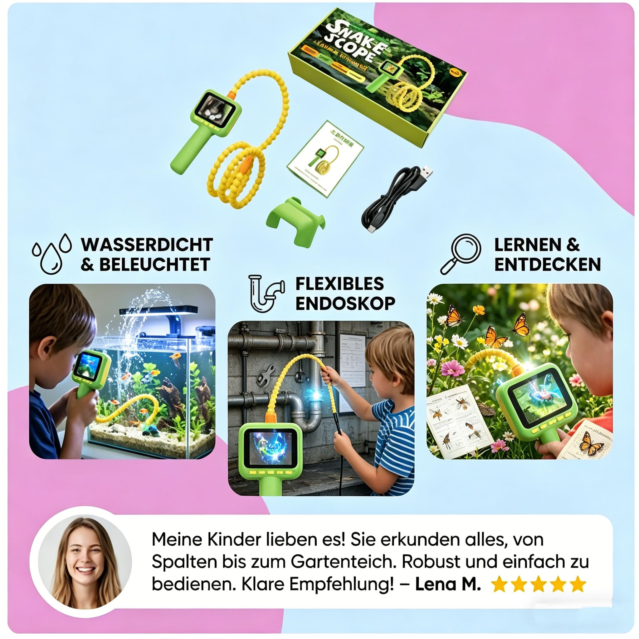 Kinder Entdecker Kamera, Digitales Mikroskop Für Kinder - Unterwasser & Natur Exploration Spielzeug Mit Licht & Display, Beweglicher Endoskop Endoskopkamera Fördert Neugier & Entdeckerfreude (1PC)