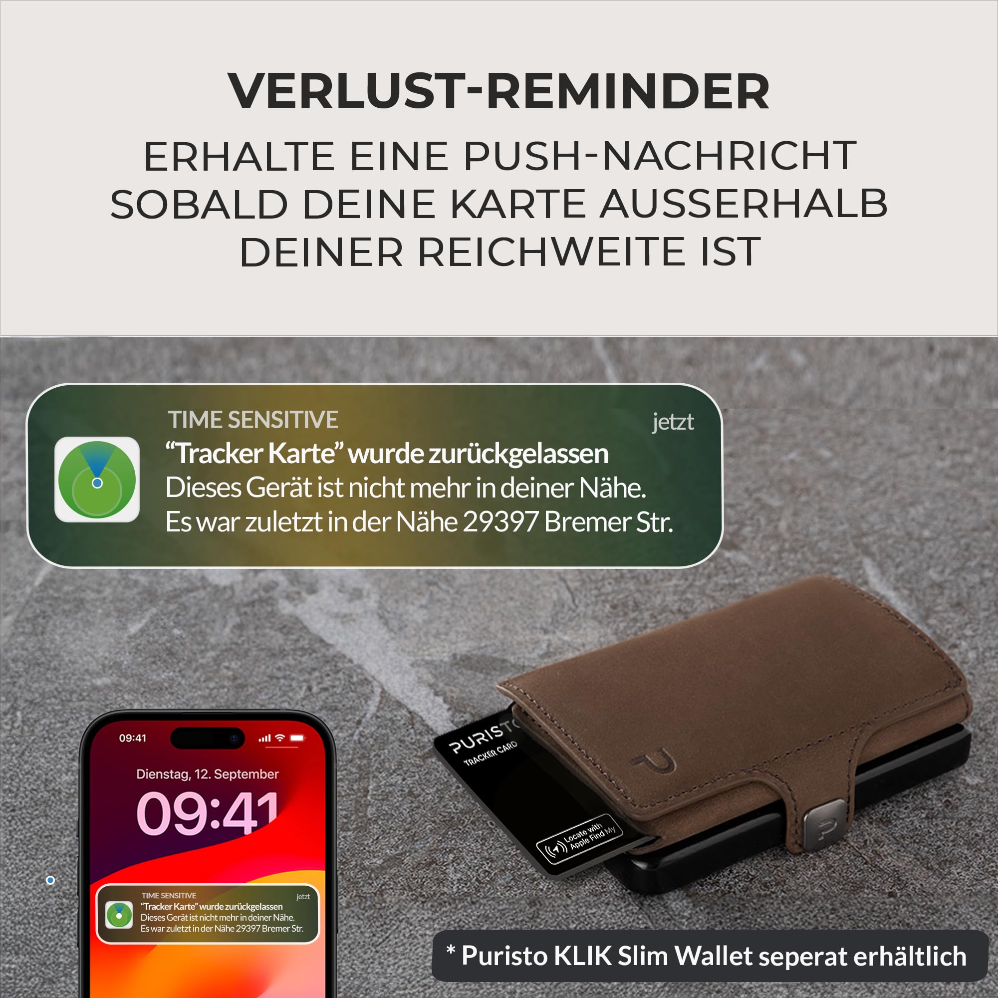 Wallet Tracker Karte Wireless - Apple AirTag Pendant im Kartenformat | 3-in-1 mit RFID Blocker und Lost & Found Service | Wiederaufladbar, dünn | Apple Wo ist? | AirTag Tracker Karte