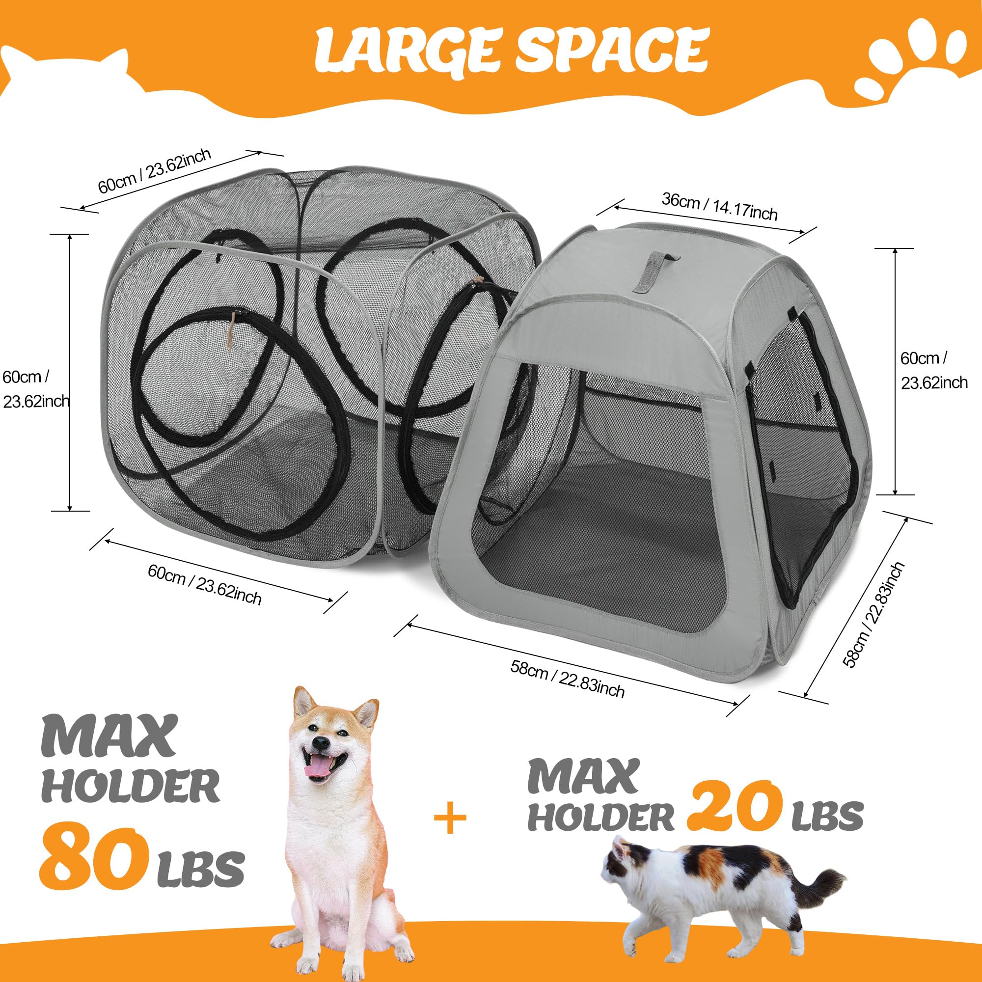 Tragbarer Katzenlaufstall, Trapez-Design für besseren Stand, faltbares Haustierzelt für drinnen und draußen, Laufstall, Outdoor-Katzenzelt, Katzenhäuser und Höhlen für Kätzchen, Katzen, Welpen und
