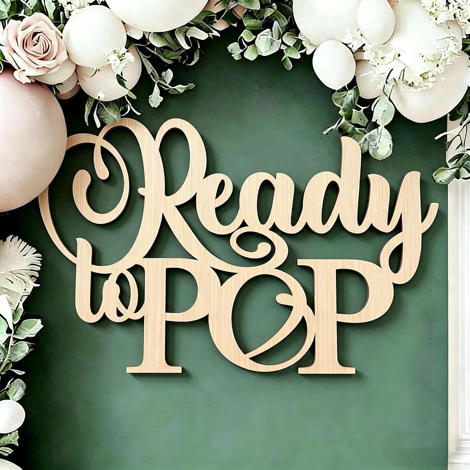 Ready to Pop Sign for Backdrop,Wooden Baby Shower Party Wall Decoration,Boy or Girl Gender Reveal Pregnancy Announcement Newborn Hatchelorette Party Supplies Decorations