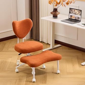 FLEXISPOT Cross Legged Office Chair Armless Kneeling Desk Chairs for Meditation ADHD Yoga Wide Criss Cross Chair with Wheels Vanity Chair for Girls Women Living Room Bedroom Study Small Space, Orange
