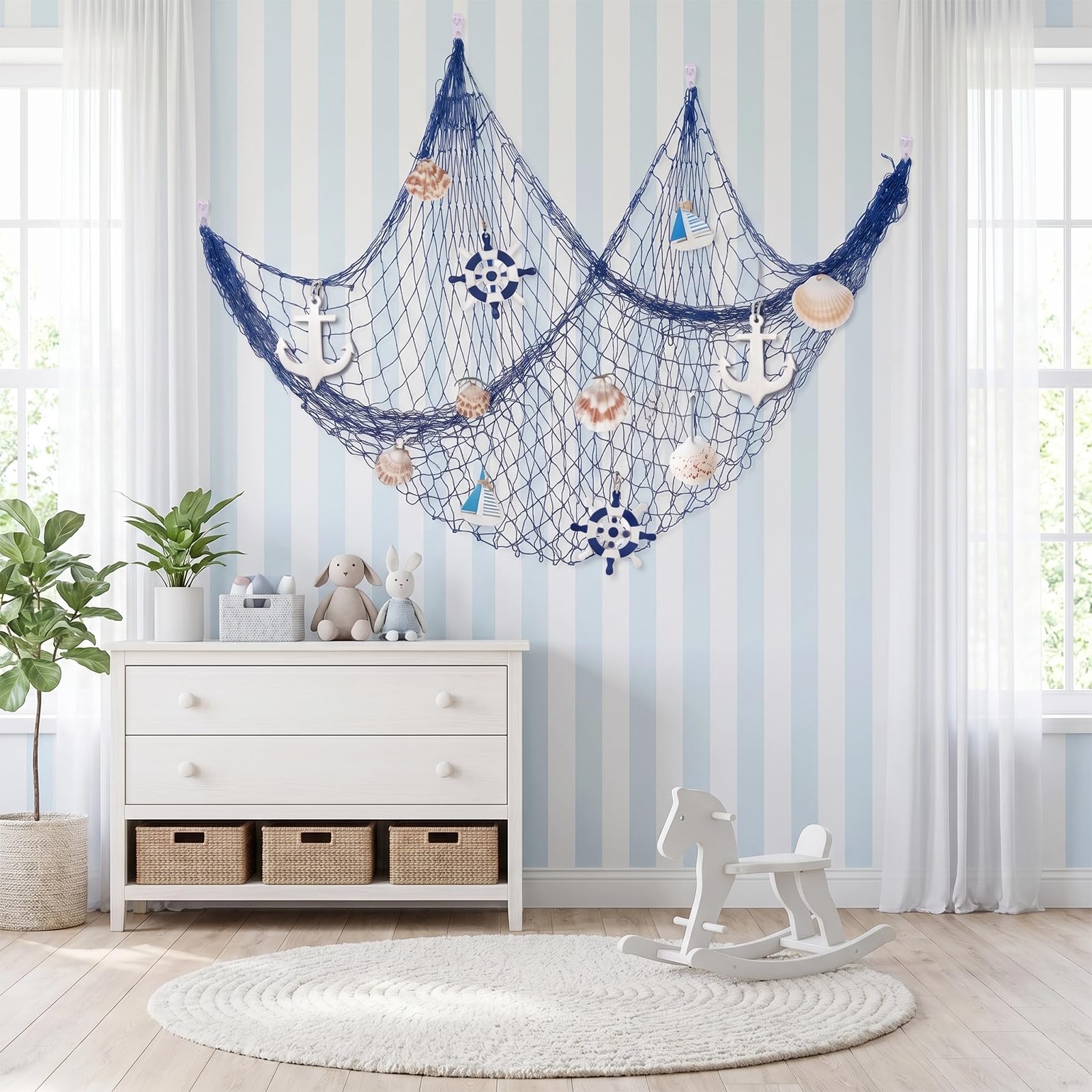 SZHUGEKI 1 rete da pesca decorativa da 2 m, decorazione a rete da pesca naturale, decorazione per feste, bagno