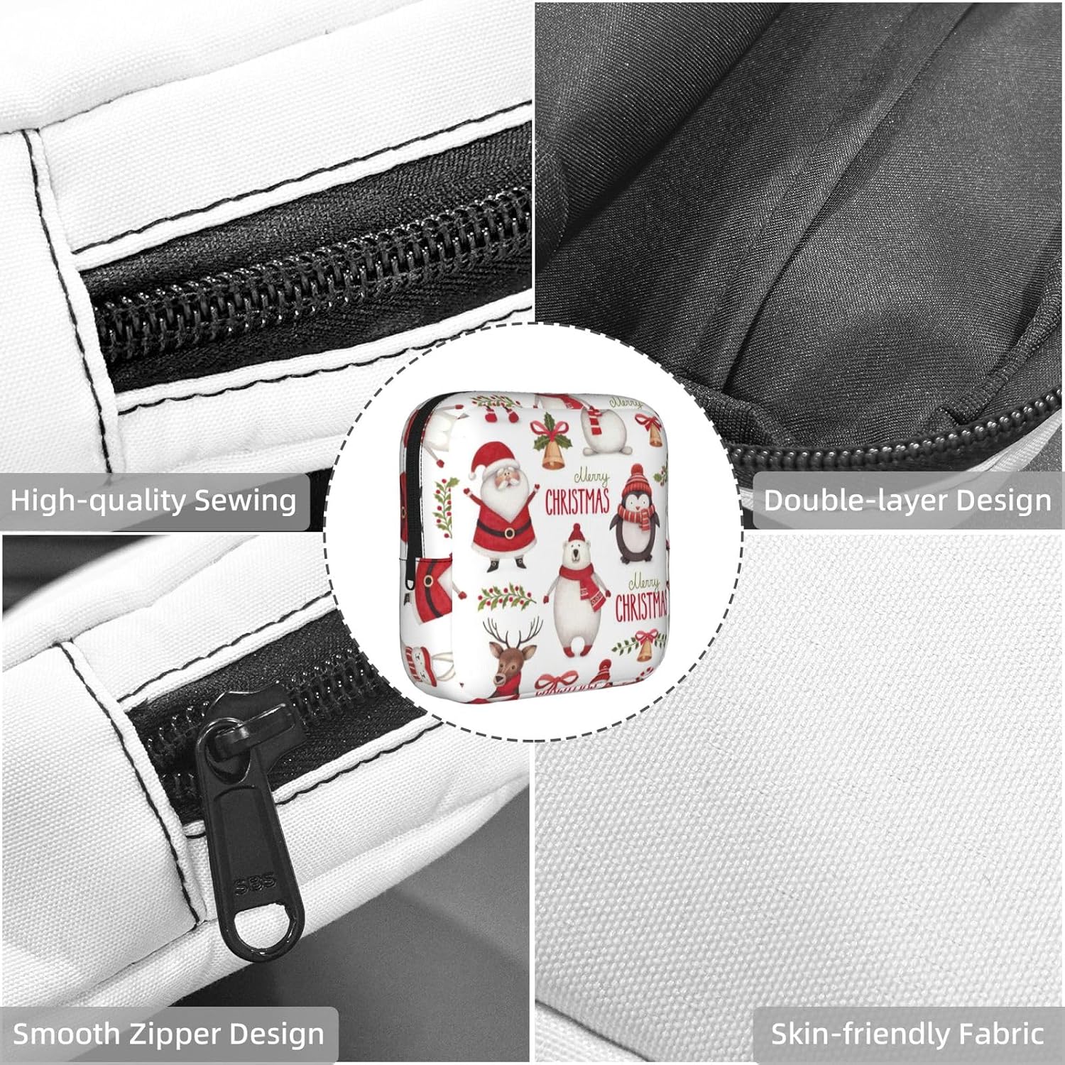 Christmas Santa Claus Print Women Period Bag Sanitary Pouch Portable Pad Pouch Tampon Holder Small Zipper Pouch Storage Bag