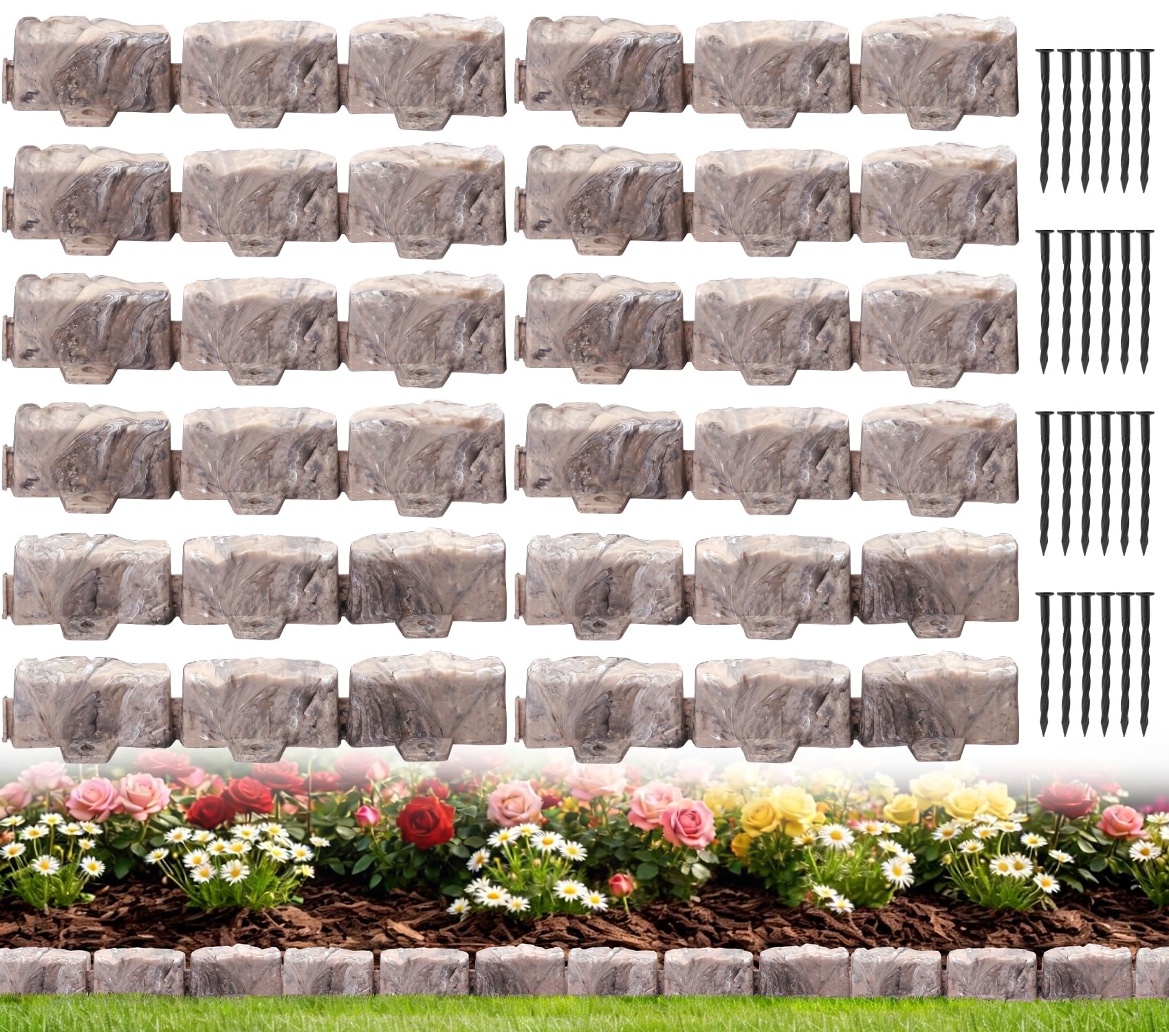JYINCPED 17FT Faux Stone Edging Kit Brown