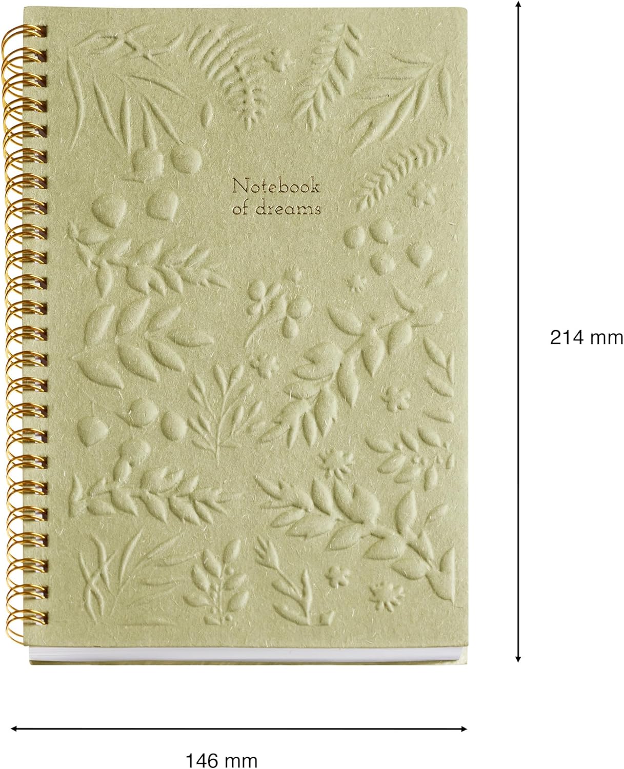 Miquelrius - A5 notebook (146 x 214 mm), ivory lined interior, 80 sheets of 80 g/m², cardboard cover with engraved details, double spiral gold, Feeling Mallorca collection, Green