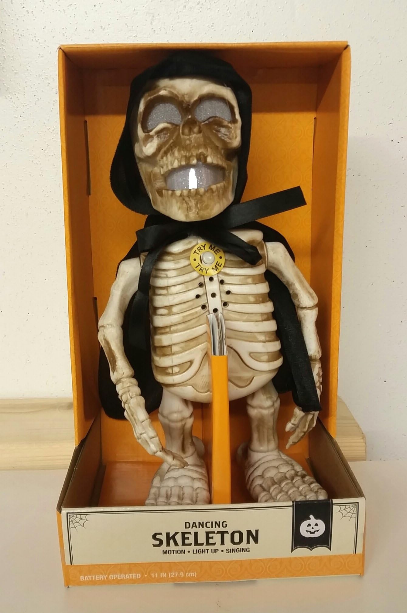 11 Inch Musical Dancing Light Up Skeleton Halloween Decor - Plays "I'm Scary and I Know It"