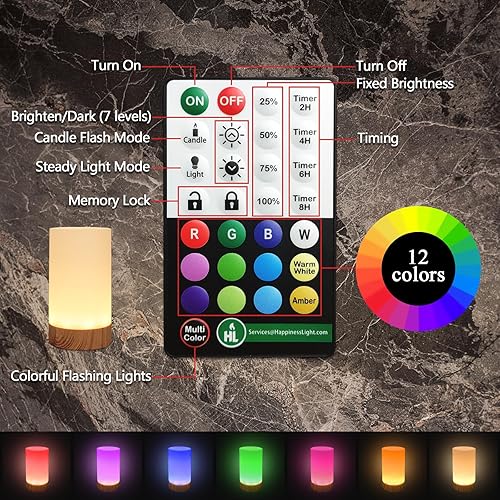 Miniatura 6 de HL Lámpara de mesa LED que cambia de color con temporizador remoto, 160 horas de luz nocturna de iluminación, 12 modos de iluminación, lámpara de