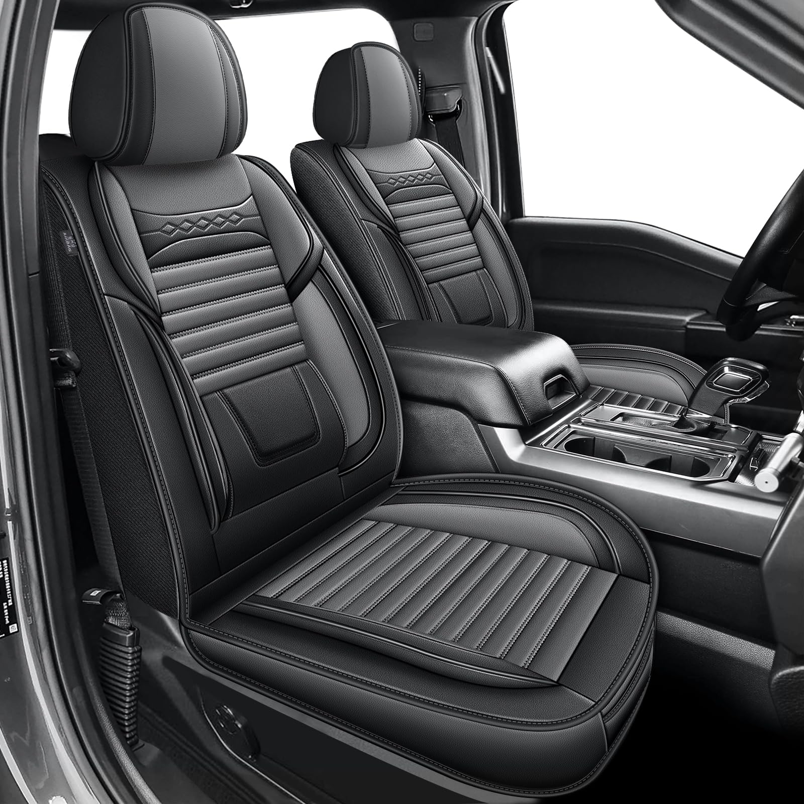 DISUTOGO Custom Leather Seat Covers (Black & Grey, 5 Seats)