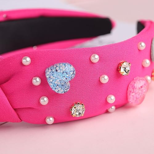 Miniatura 4 de Diadema para el día de San Valentín, accesorios para mujer, diadema de corazón con purpurina, diadema con diamantes de imitación, diadema anudada