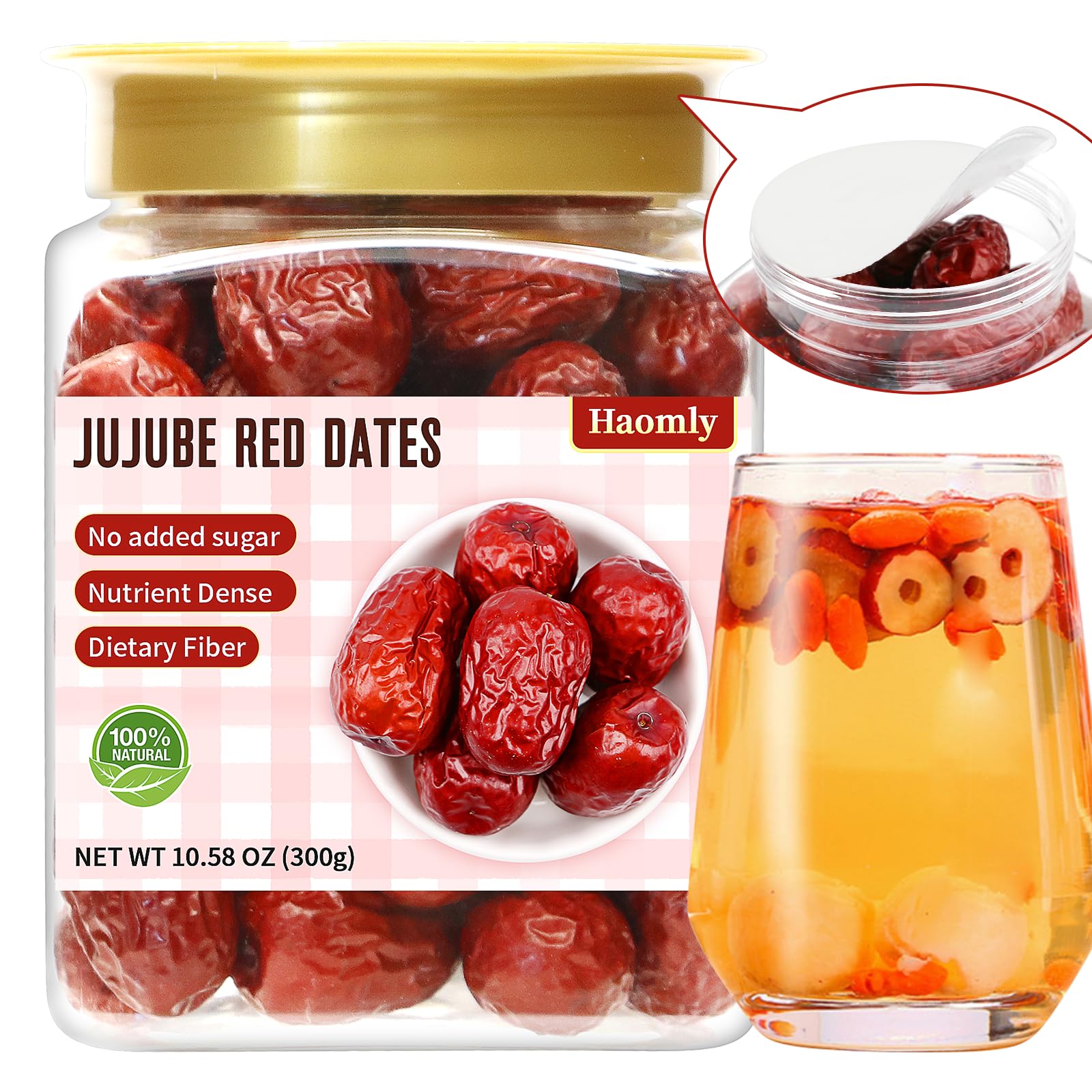 Haomly Jujube Date,10.58 oz/300g,Natural Health Snack,Sweet & Chewy & Delicious Dried Dates,Large-size Red Date for Snacking, Brewing Tea, Soup, Baking, Oatmeal,Improve sleep,No Additives
