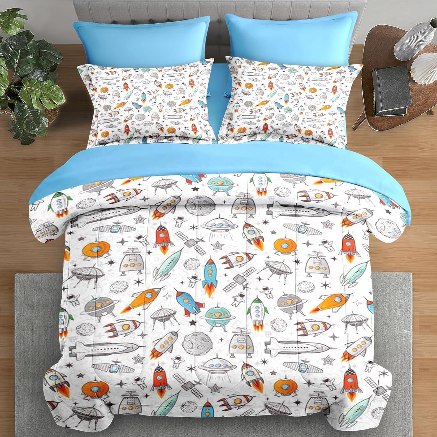 Pamnest 5 Pcs Comforter Set Twin Size, Funny Galaxy Dino