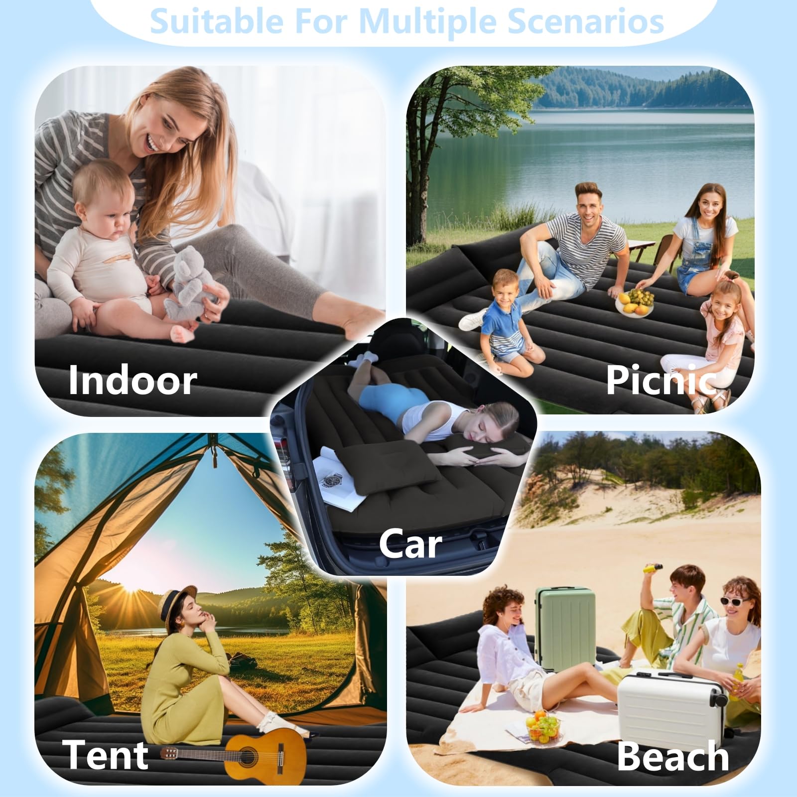 Matelas Voiture, Matelas Gonflable Voiture pour Tesla Model Y SUV Van SièGe ArrièRe Tent, Pliable Matelas Tapis de Couchage Camping Lit Gonflable de Voiture Travel (Noir)