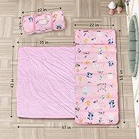 Vista 2 de Primlect Thickened Toddler Nap Mat with Removable Pillow and Minky Blanket, Extra Large 55''x35'' Sleeping Bag, Washable, Roll up, Perfect for Pink