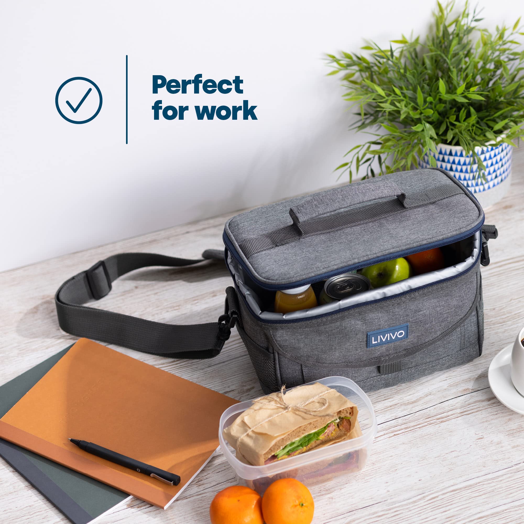 LIVIVO 20L Premium Insulated Cooler Bag – 30 Can Capacity Lunch Cool Bag With Adjustable Strap – Leakproof EVA Lining – Portable Meal Box For Camping, Picnic, BBQ, Beach, Garden Or Outdoor