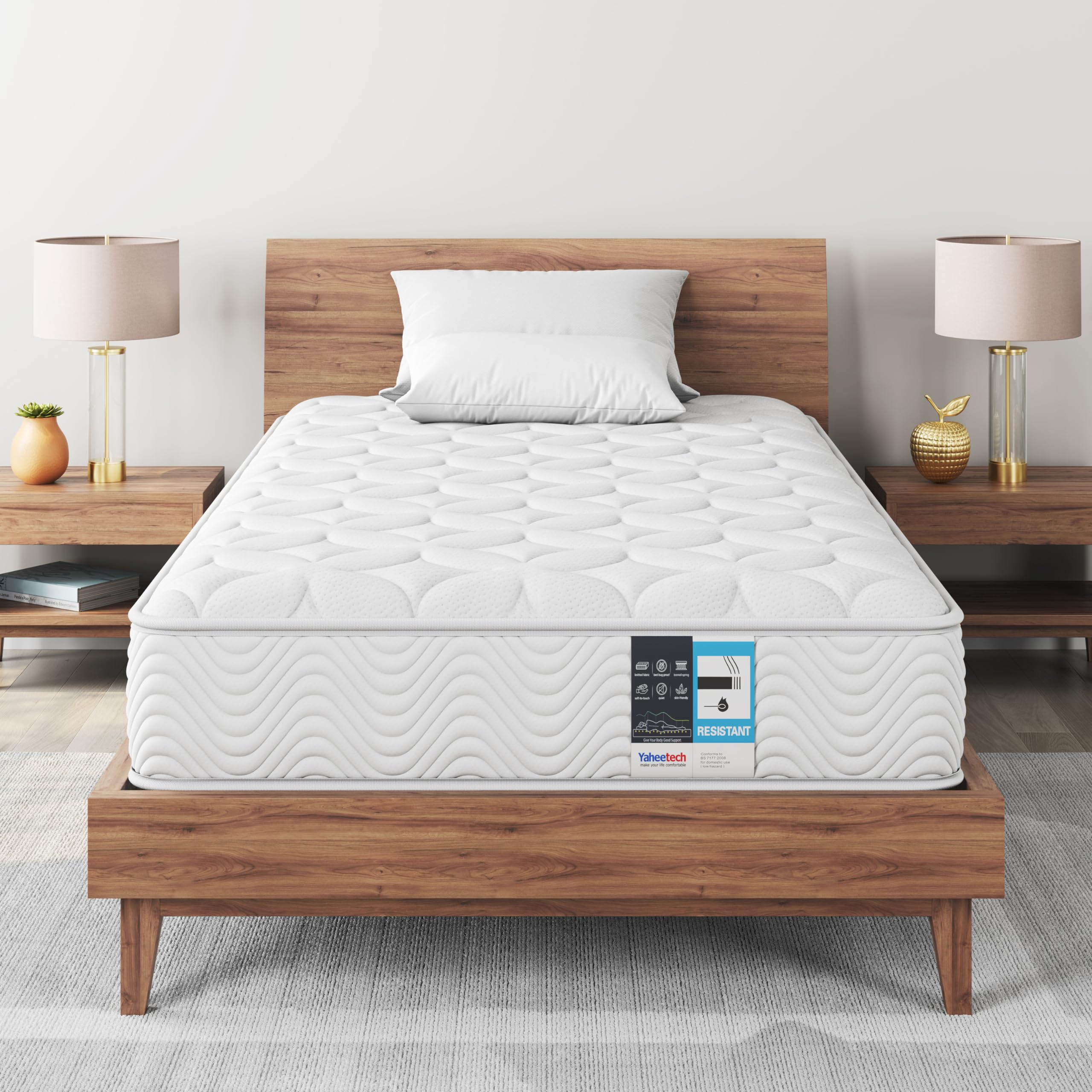 Yaheetech Colchón Núcleo de Muelles Ensacados Individual 90 x 200cm Blanco | Colchón de Espuma Soporte de 7 Zonas Multicapa Tejido Transpirable Firmeza Media H3 Altura 23 cm Colchón de Invitados
