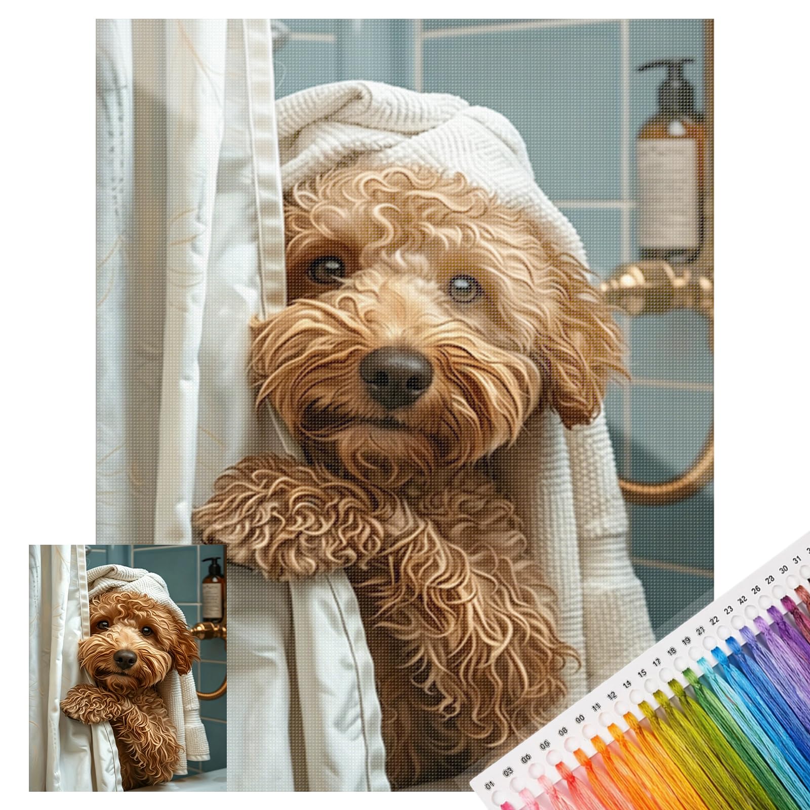 POETRYDRAW Curly-haired Dog Full 11CT DIY Stamped Cross Stitch Kits 15.75x19.69inch Embroidery Needlepoint Starter Kits Cross Stitch Art and Crafts Kits for Beginners Adults Home Decor (Bath Time)