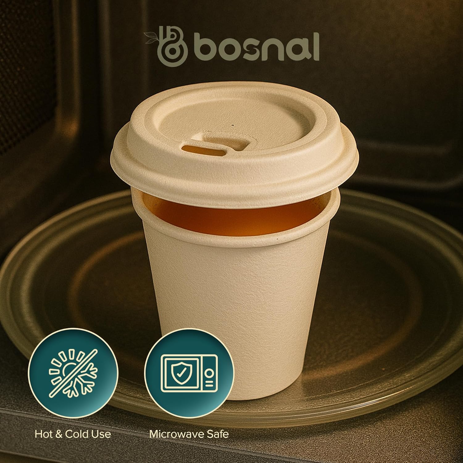 BOSNAL Compostable Lids for 8 oz Cups – Bulk Box of 500, Eco-Friendly & Plastic-Free Sugarcane Bagasse Lids, Secure Fit for Hot & Cold Drinks, Durable & Leak-Resistant
