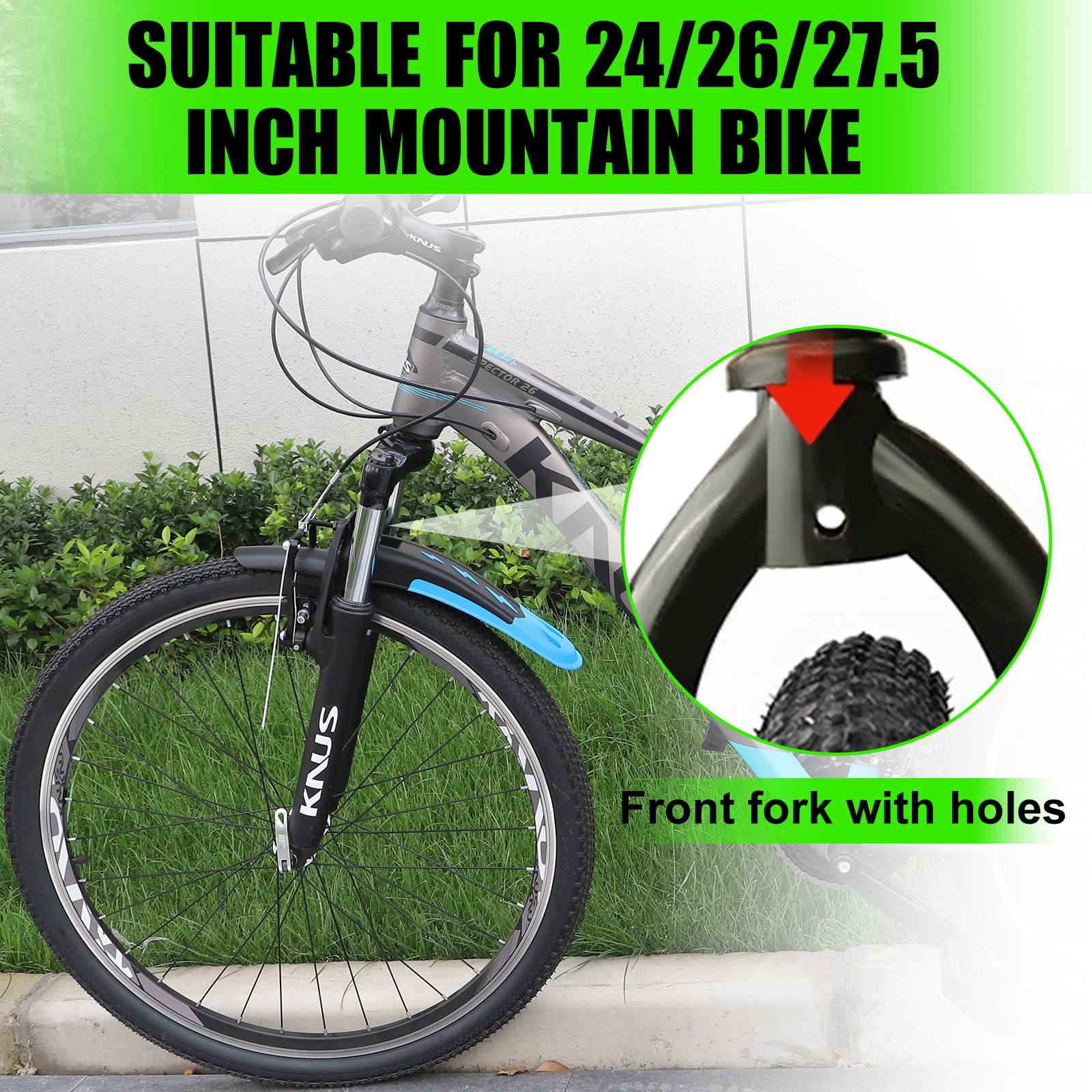 Meghna 2-Piece Universal Bicycle Mudguard Set, Full Cover Bike Fender Set, 24-29 Inch for MTB Road Bike, Mountain Bike, Black and Green - Image 3