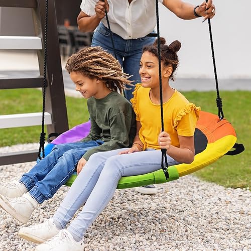 Miniatura 7 de Trekassy Columpio de árbol de platillo de 700 libras de 40 pulgadas para niños y adultos, textileno al aire libre con 2 correas para colgar en el