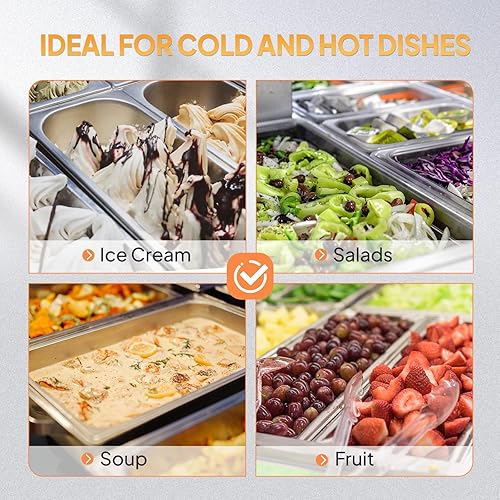 Miniatura 6 de ROVSUN Sartén de hotel de tamaño medio, paquete de 2 bandejas de mesa de vapor de 4 pulgadas de profundidad con tapa, acero inoxidable antiatascos
