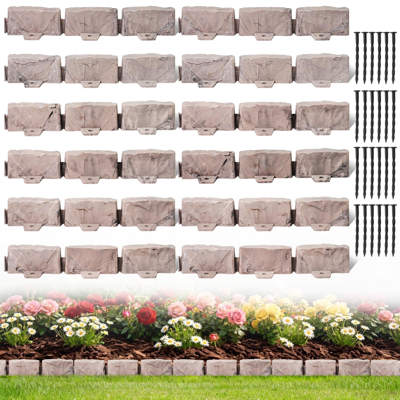 JYINCPED Faux Stone Edging Brown 17FT
