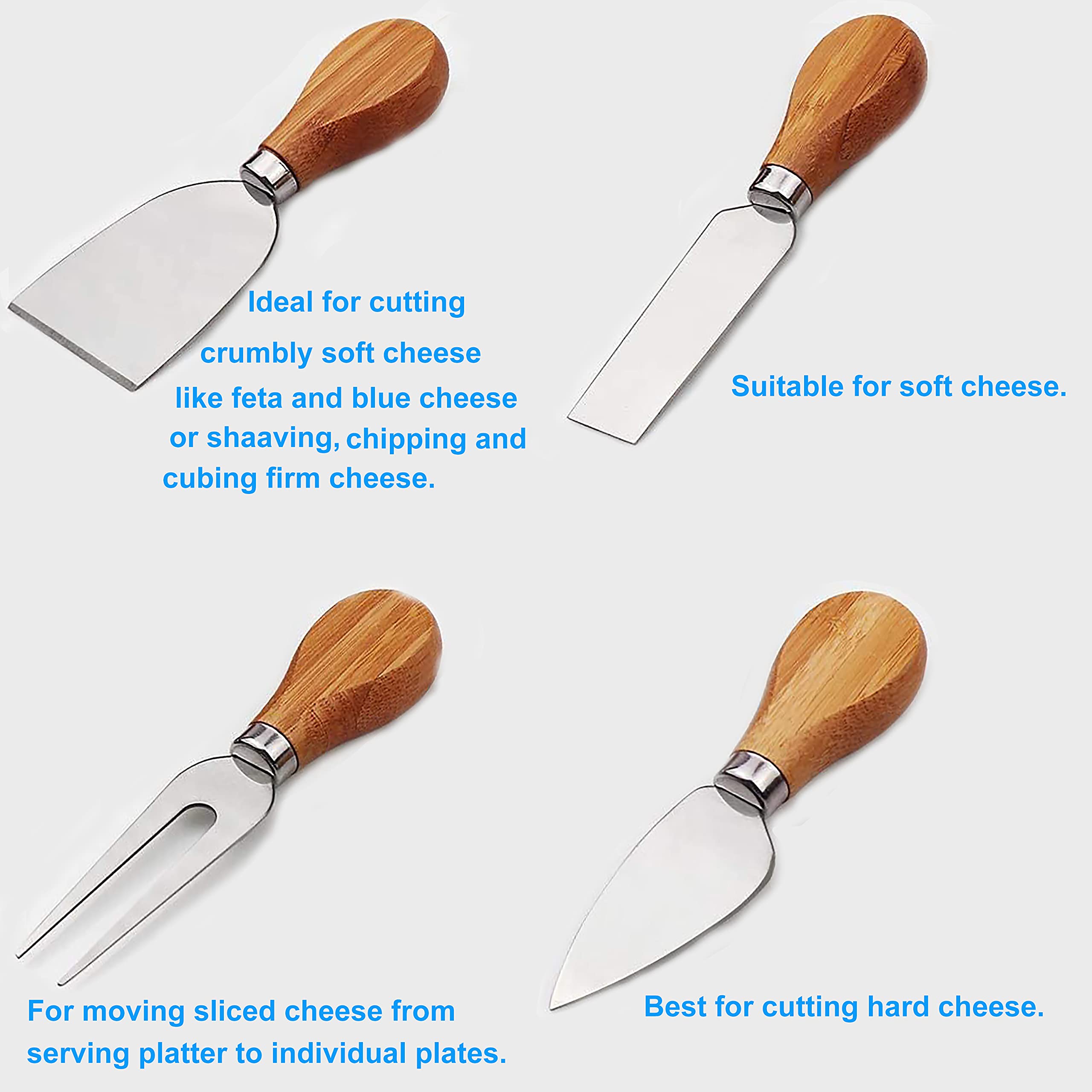 tabla de quesos con cuchillos bambú plato servir tablas charcutería bandejas comida para fiestas juego regalo queso madera personalizado apertura casa navidad cumpleaños aniversario