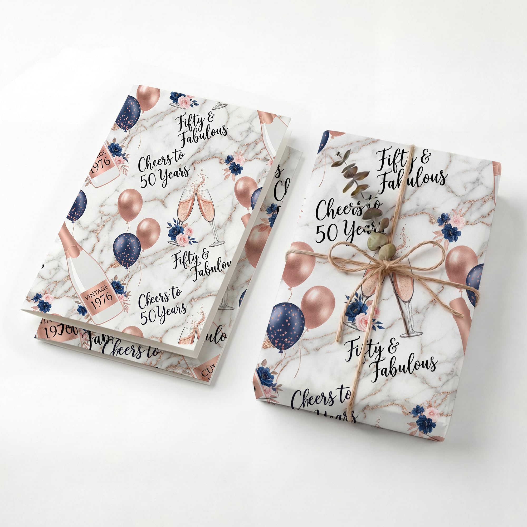 SHSEEN 50th Fabulous Champagne Wrapping Paper, 19.6 x 27.5 in, 2 Sheets